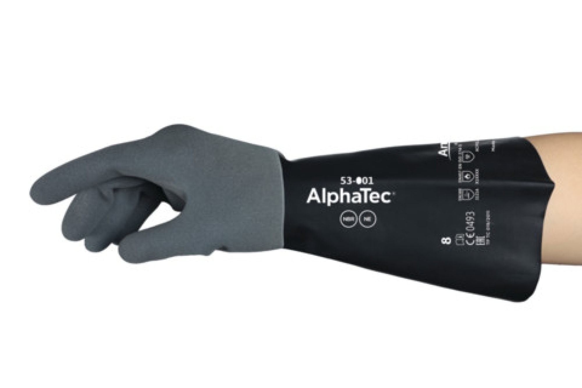 Ansell AlphaTec™ 53-001 Chemikalienschutzhandschuh 53001080, Für anspruchsvolle Chemikalienschutz-Anwendungen Größe 8, Schwarz, 350 mm lang, Mit MICROCHEM™ & Ansell GRIP™ Technologie