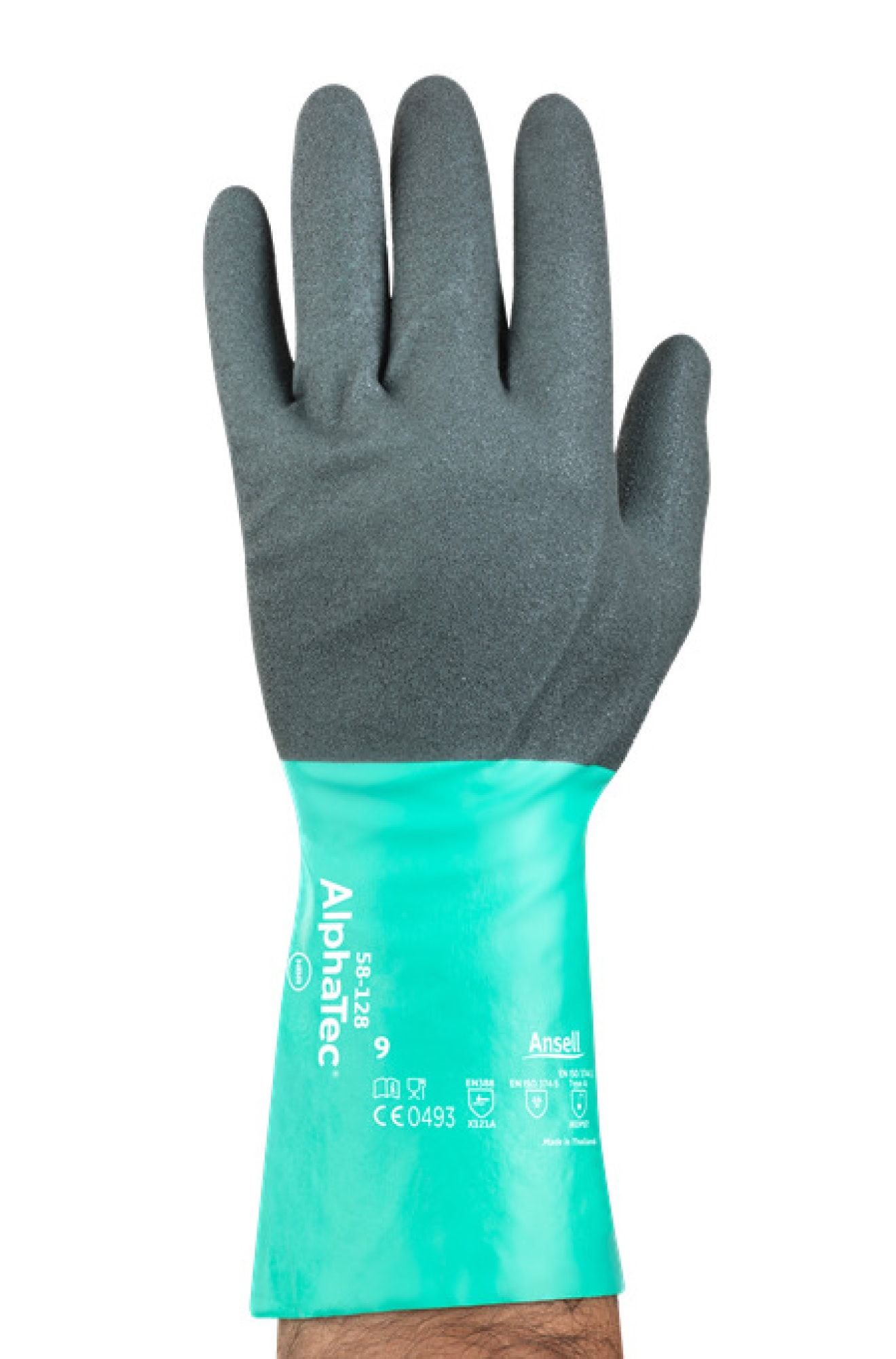 Ansell AlphaTec™ 58-128 Chemikalienschutzhandschuh 58128090, Für Montage- und Wartungsarbeiten, Größe 9, Grau, 280 mm lang, Mit Ansell GRIP™ Technologie