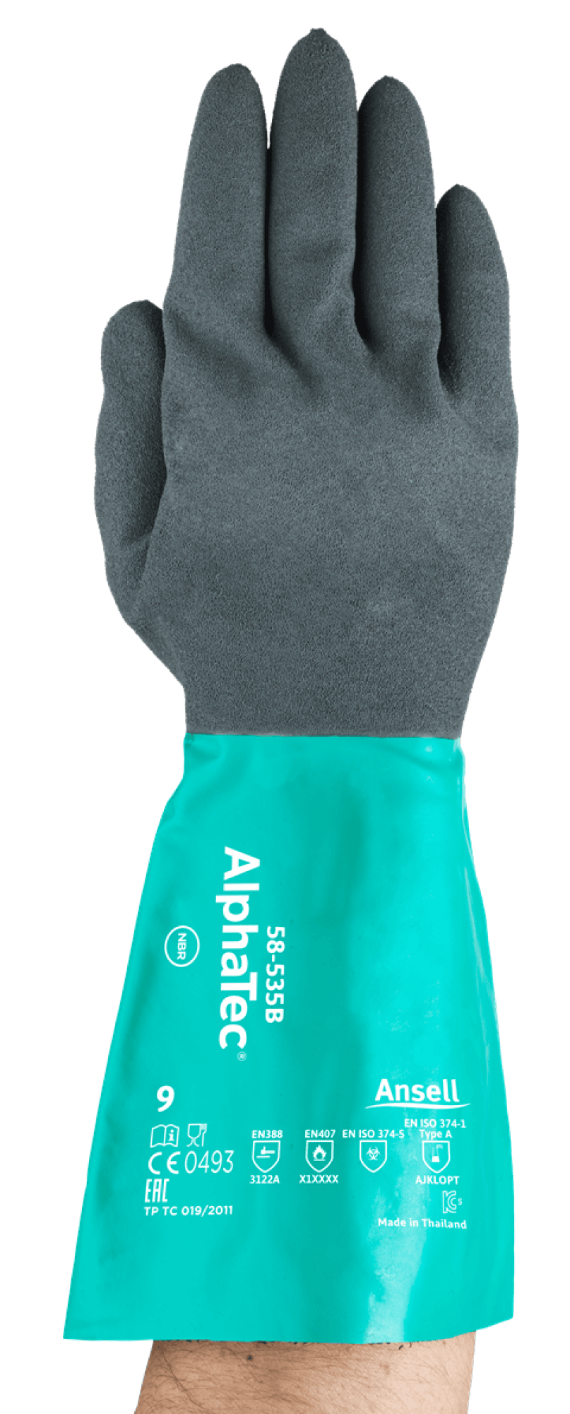 Preview: Ansell AlphaTec™ 58-535B Chemikalienschutzhandschuh 58535B070, Für Chemikalienhandling und Industrieeinsätze, Größe 7, Grau, 340 mm lang, mit Ansell GRIP™ Technologie