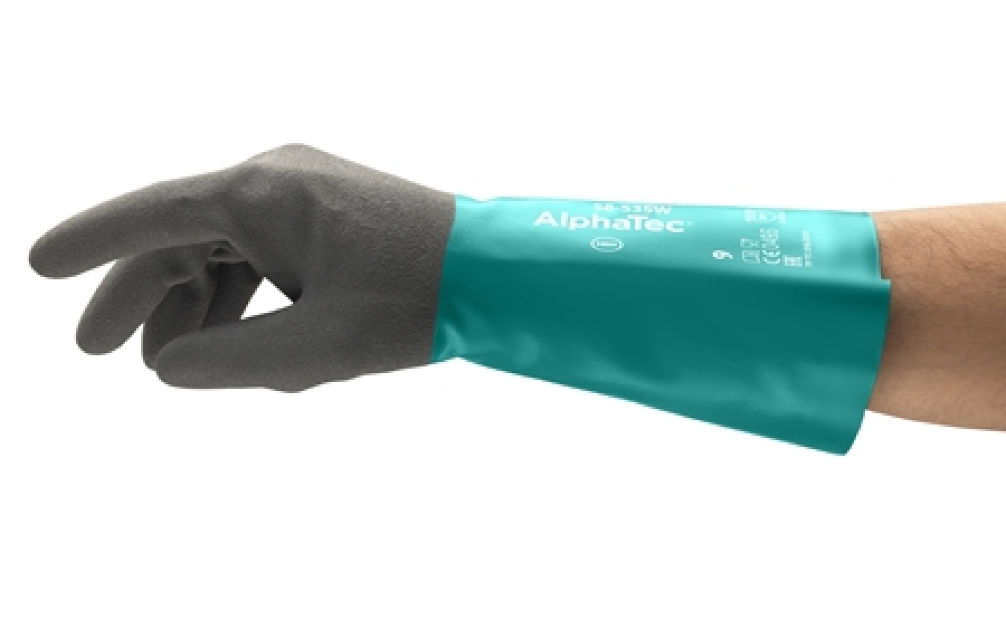 Ansell AlphaTec® 58-535W Chemikalienschutzhandschuh 58535W070, Für hohe Griffsicherheit bei Chemikalienkontakt, Größe 7, Grau, 340 mm lang, Mit Ansell Grip™ Technologie