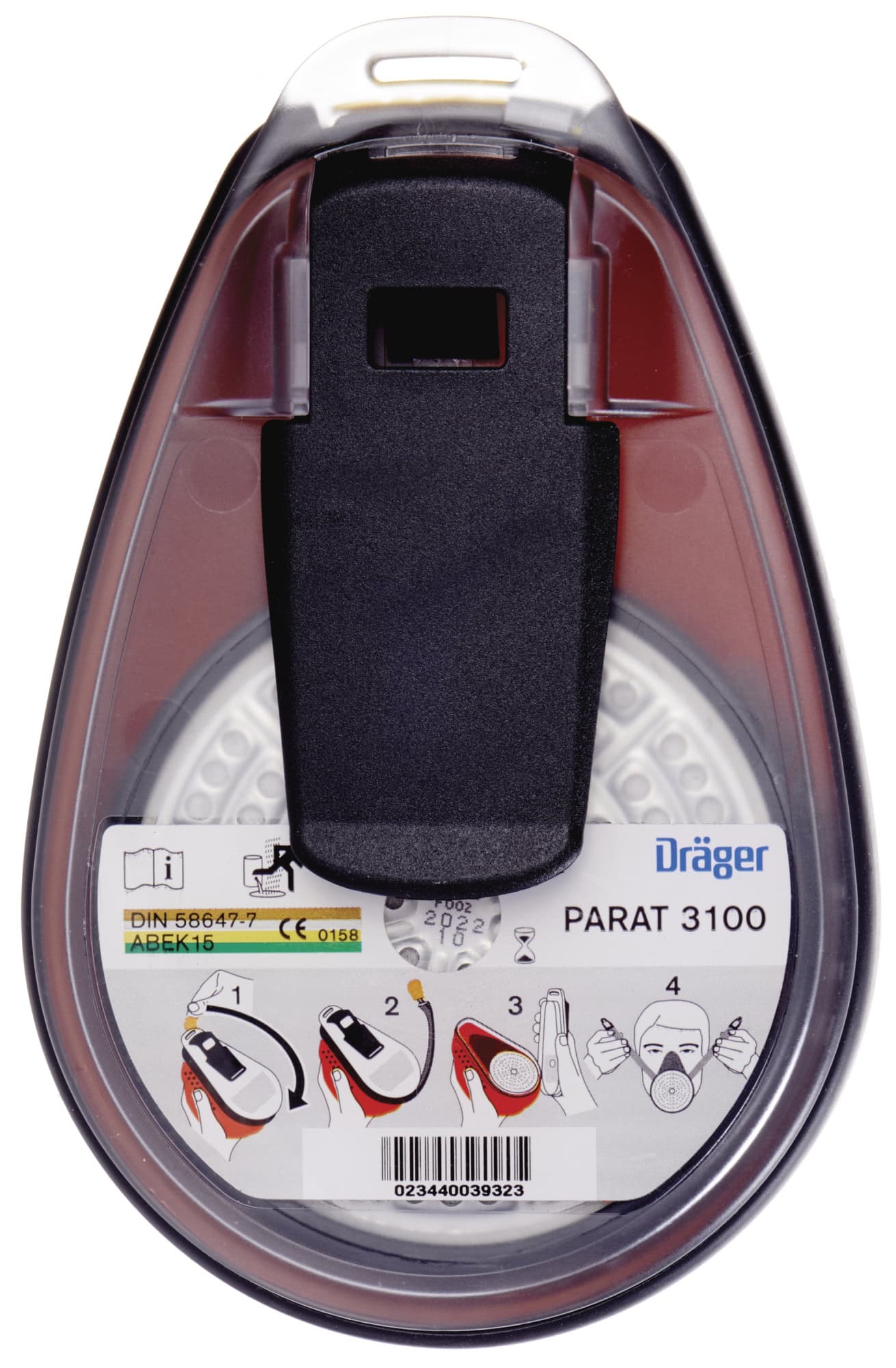 Dräger® PARAT® 3100 Flucht Gasmaske / Halbmaske 3704476, ABEK15 Filter für mind. 15 Min. Schutz, Filter uneingeschweißt, Universalgröße, Fluchtmaske zum Schutz gegen organische, anorganische, saure Gase & Dämpfe, Ammoniak & org. Ammoniakderivate