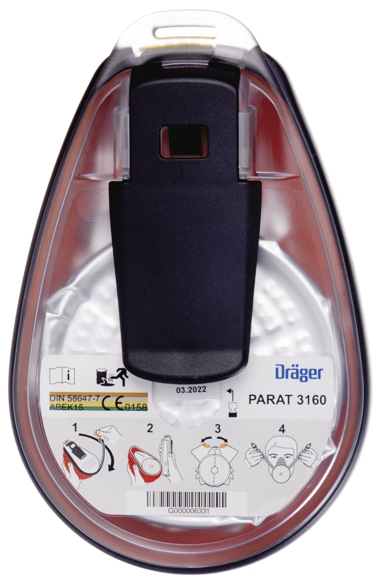 Dräger® PARAT® 3160 Flucht Gasmaske / Halbmaske 3704477, ABEK15 Filter für mind. 15 Min. Schutz, Filter eingeschweißt, Universalgröße, Fluchtmaske zum Schutz gegen organische, anorganische, saure Gase & Dämpfe, Ammoniak & org. Ammoniakderivate