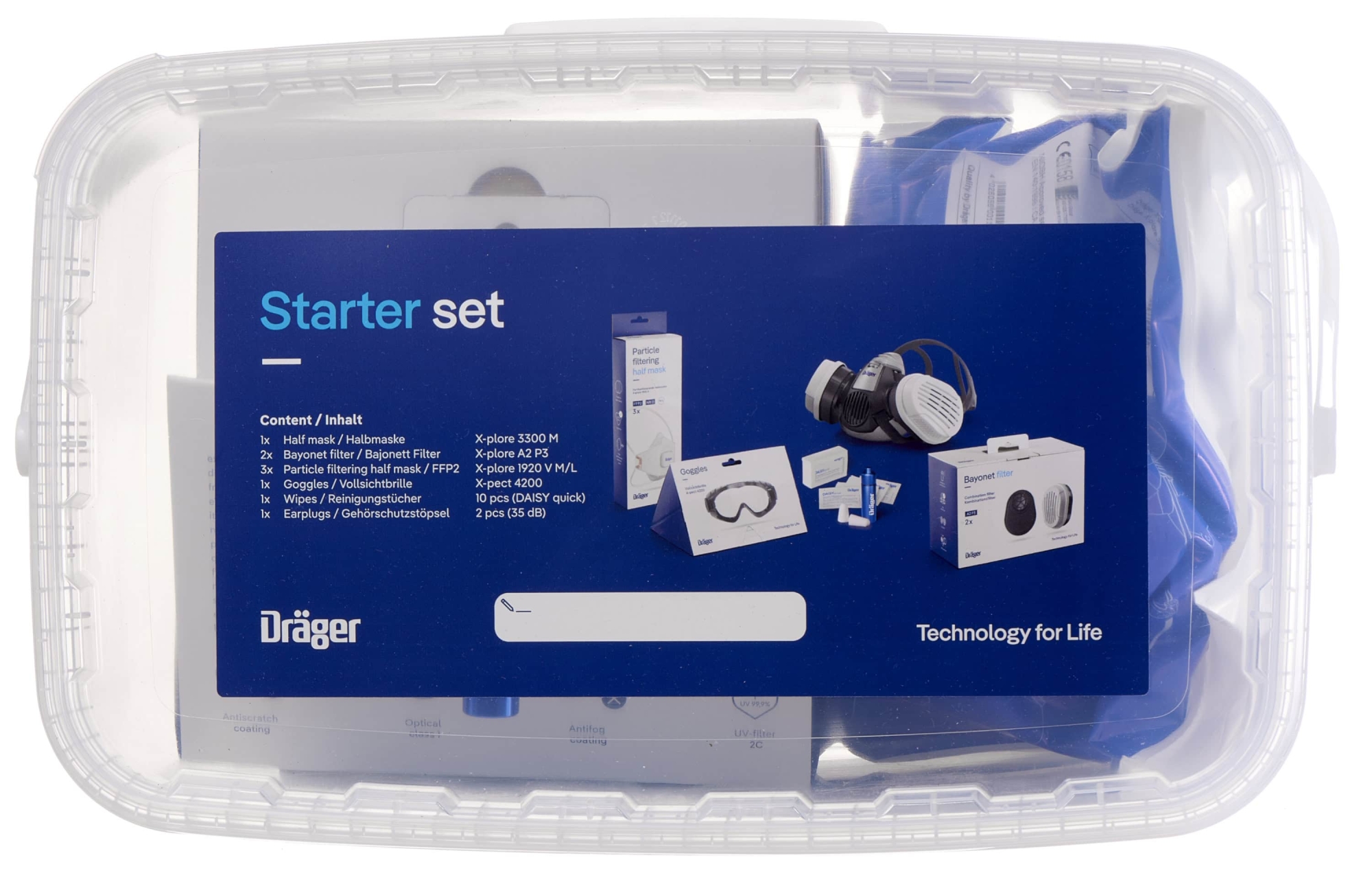 Dräger® X-plore® 3300 Gasmaske / Halbmaske Atemschutz Starter Set 3737916, Größe M, P3 R D Partikelfilter, Soft TPE, Dräger® Bajonett-Klick Filteranschluss