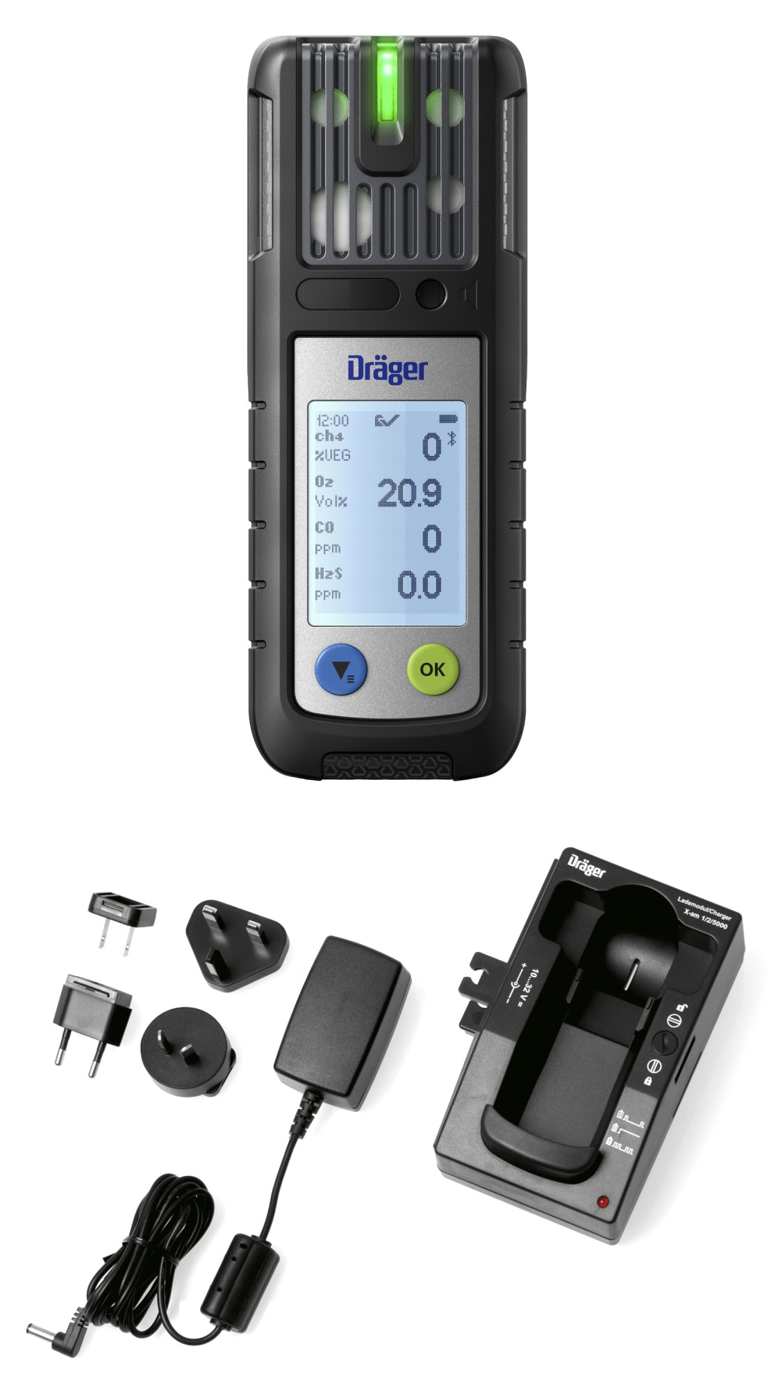 Dräger® X-am® 2800 Mehrgasmessgerät 3703919, Sensoren: CatEx, O2, CO LC, H2S LC, inkl. Akku- & Ladetechnikset, 1 bis 4 Gase Messgerät, IP 68 Staub- & Wasserdicht, Für die persönliche Gasüberwachung im täglichen Einsatz