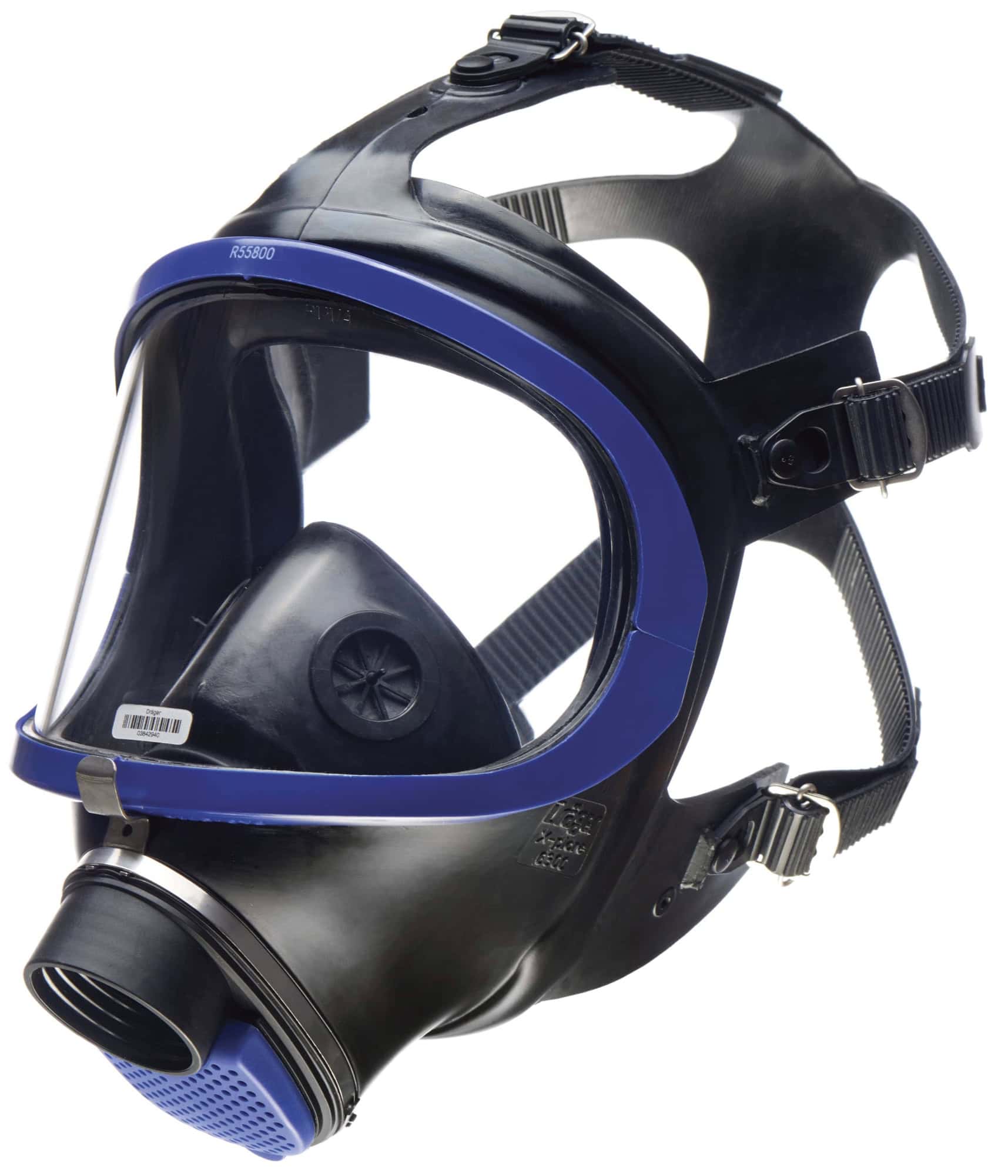 Dräger® X-plore® 6300 Gasmaske / Vollmaske R55800, Universalgröße, Kratz- & UV beständige PMMA Sichtscheibe, EPDM Maskenkörper, Blauer Kunststoffrahmen, RD40 Filteranschluss [NATO Standard], Für Industrieeinsatz