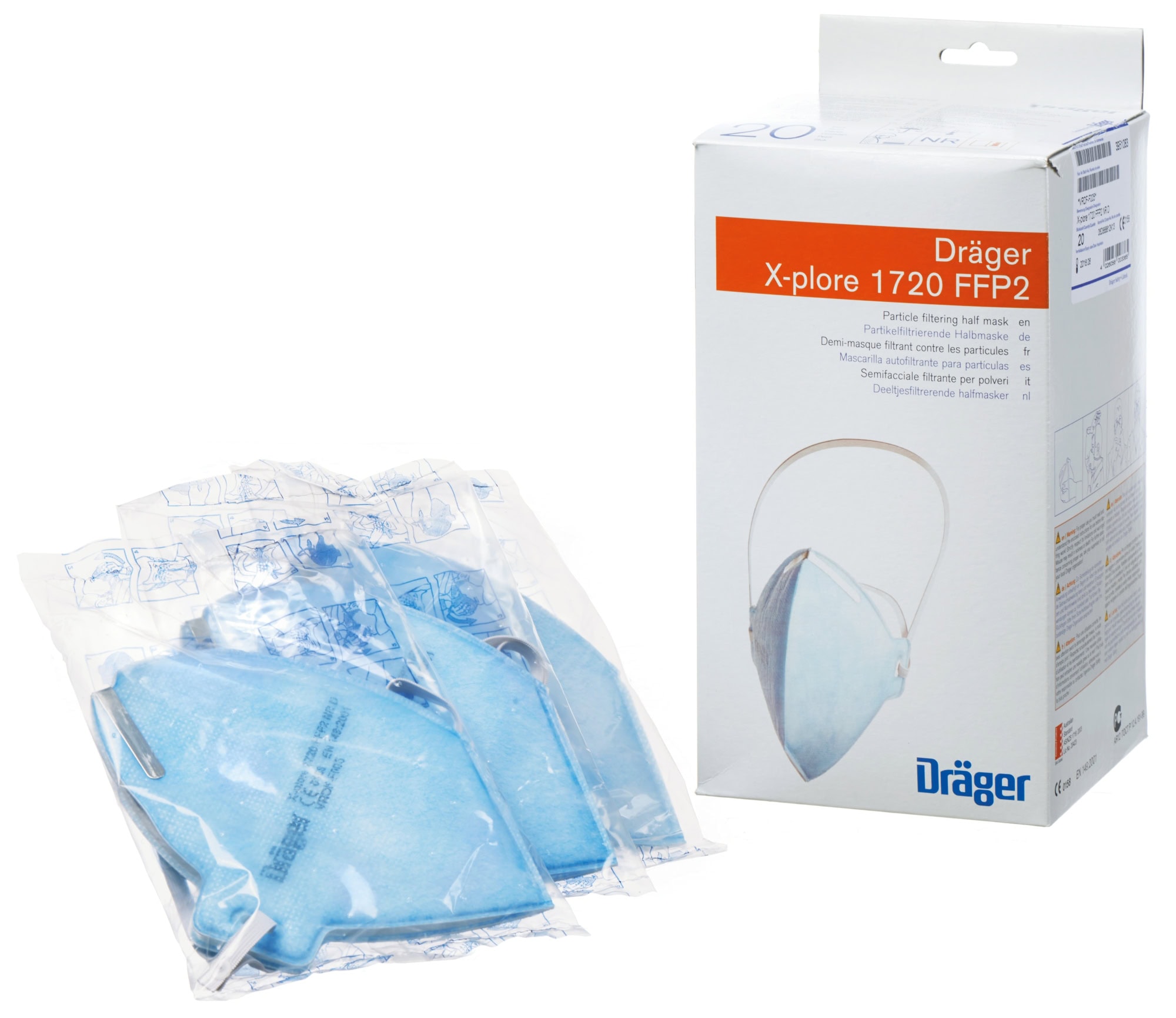 Dräger® X-plore® 1720 FFP2 NR D 3951083, Universalgröße, Hygienisch einzelverpackt, Wirksamer Schutz gegen Feinstäube und Partikel bei hohem Tragekomfort