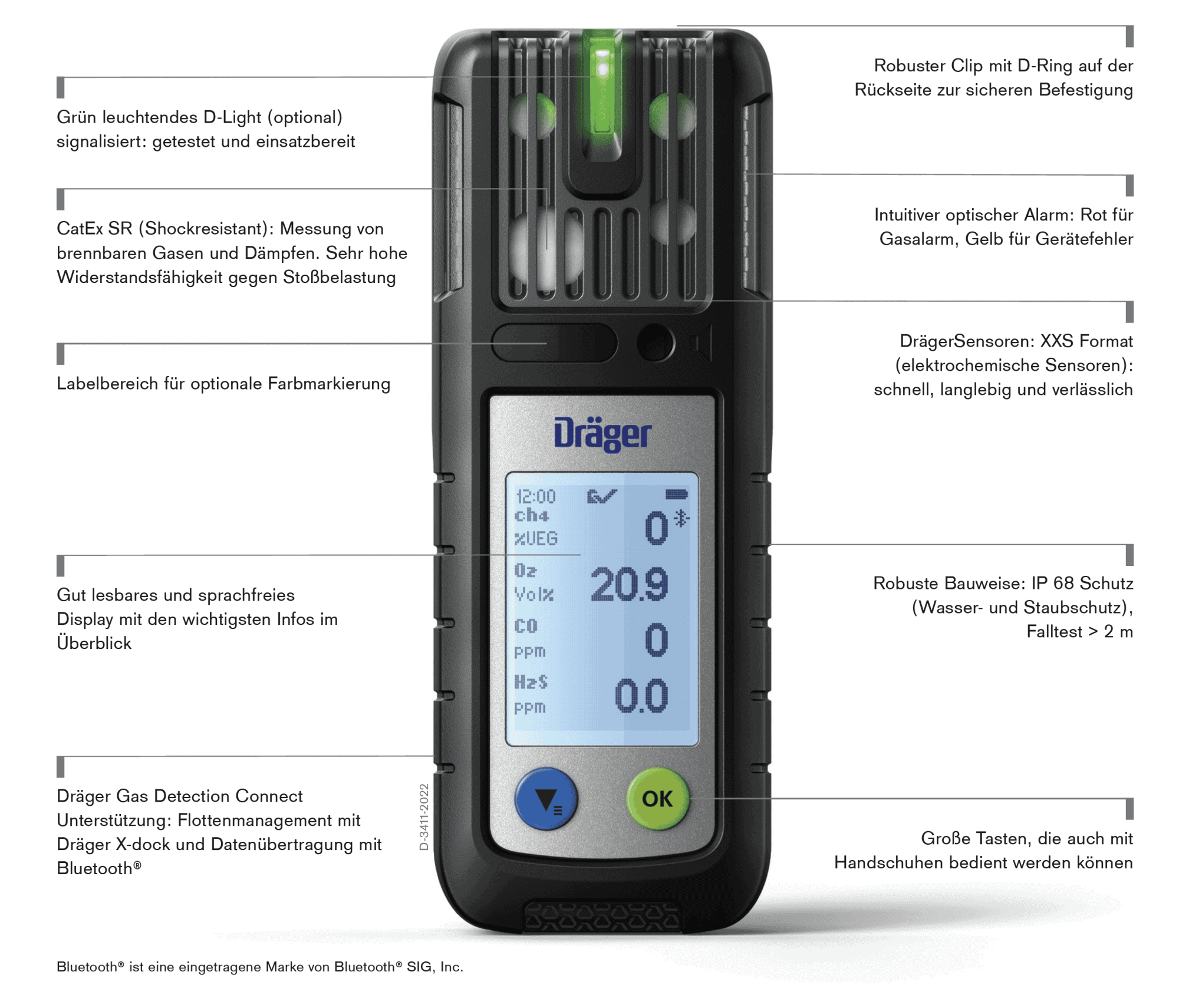 Dräger® X-am® 2800 Mehrgasmessgerät 3703919, Sensoren: CatEx, O2, CO LC, H2S LC, inkl. Akku- & Ladetechnikset, 1 bis 4 Gase Messgerät, IP 68 Staub- & Wasserdicht, Für die persönliche Gasüberwachung im täglichen Einsatz