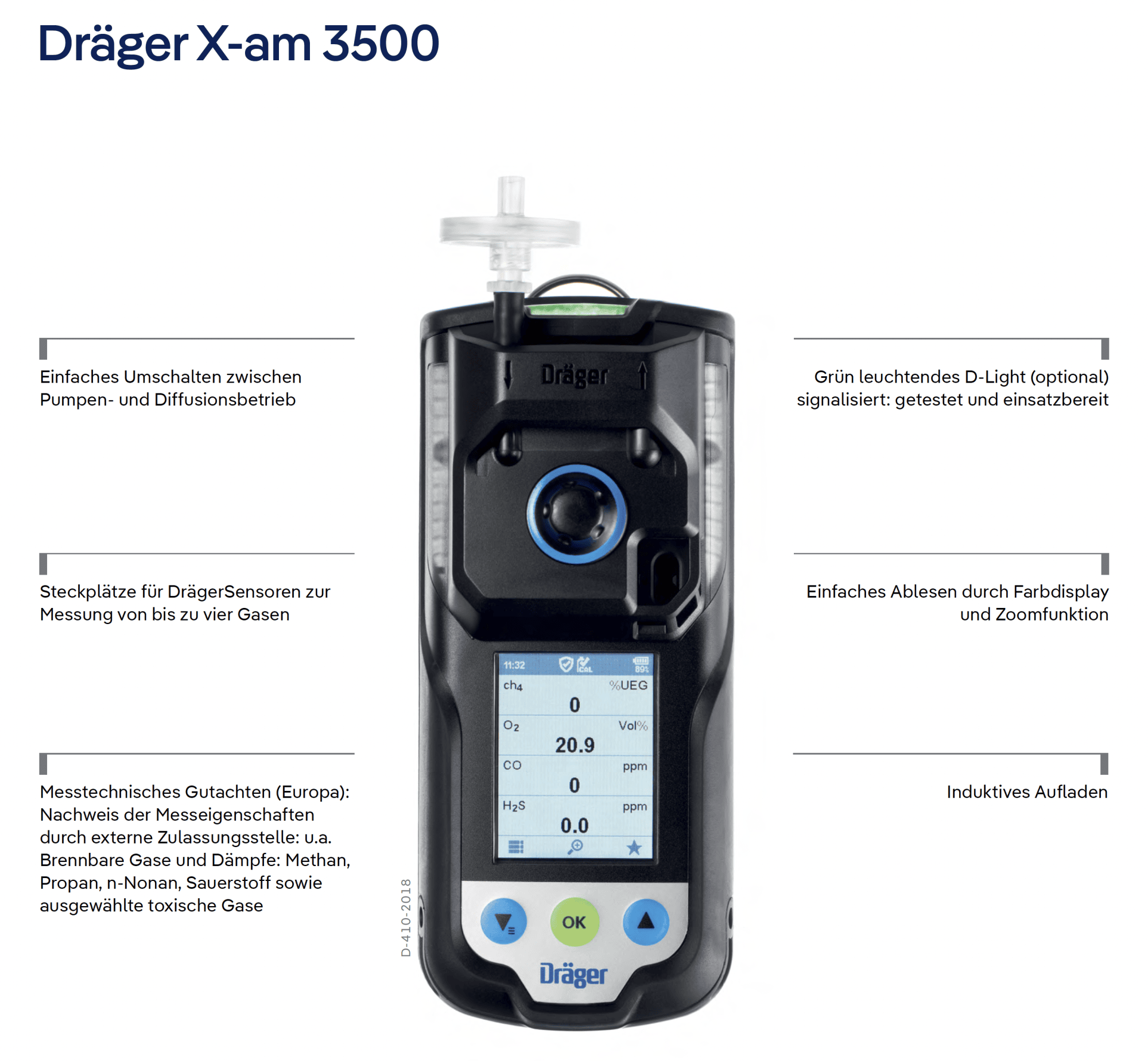 Dräger® X-am® 3500 Mehrgasmessgerät 8328420, Basisversion, Ohne Sensoren, 1 bis 4 Gase Messgerät, IP 68 Staub- & Wasserdicht, Für Freimessung von Kanälen, Schächten und Räumen