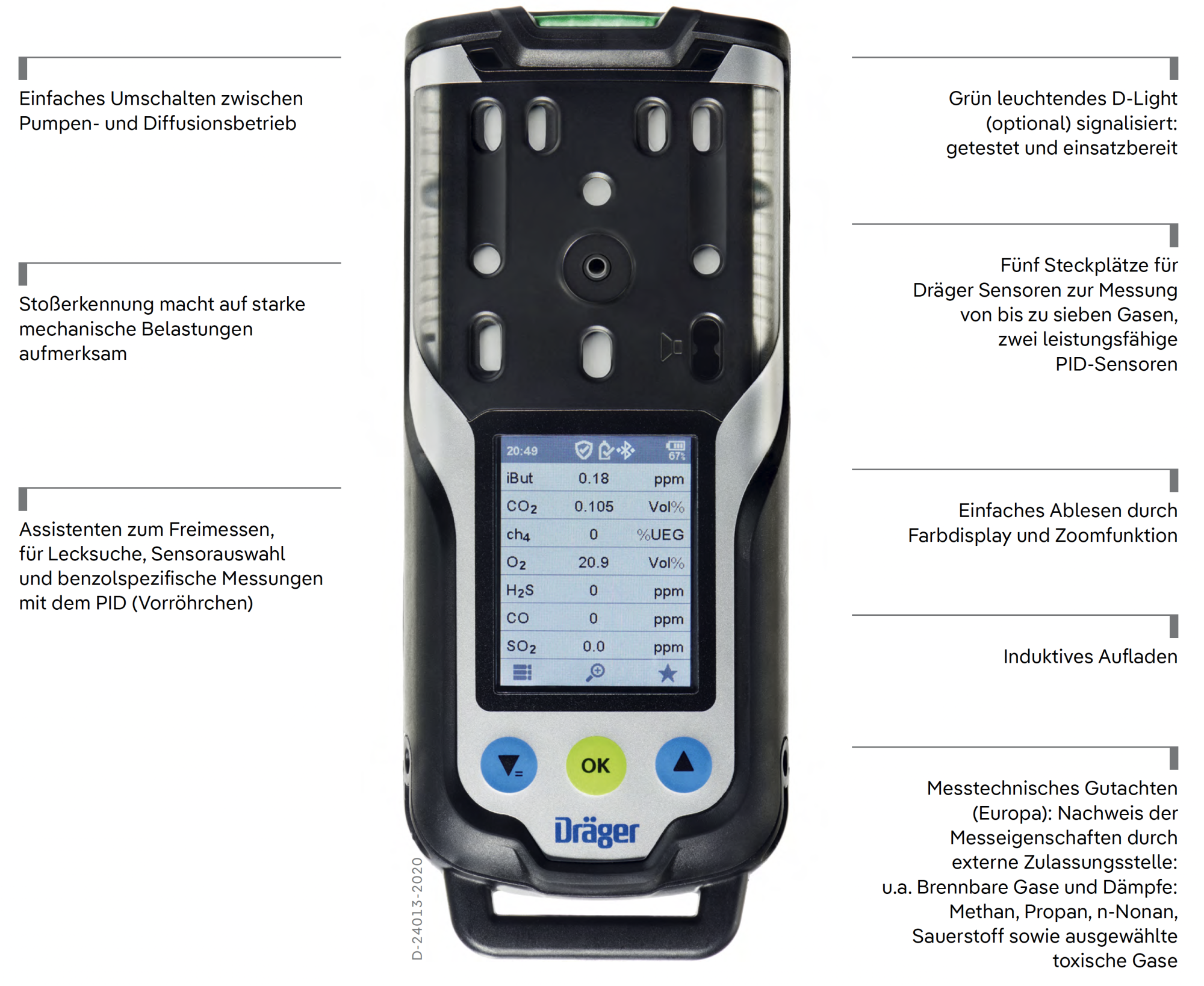 Preview: Dräger® X-am® 8000 Mehrgasmessgerät 8325875, Basisversion Pumpe, Interne Pumpe, Ohne Sensoren, 1 bis 7 Gase Messgerät, IP 68 Staub- & Wasserdicht, Für die persönliche Gasüberwachung im täglichen Einsatz, Freimessung & Bereichsüberwachung