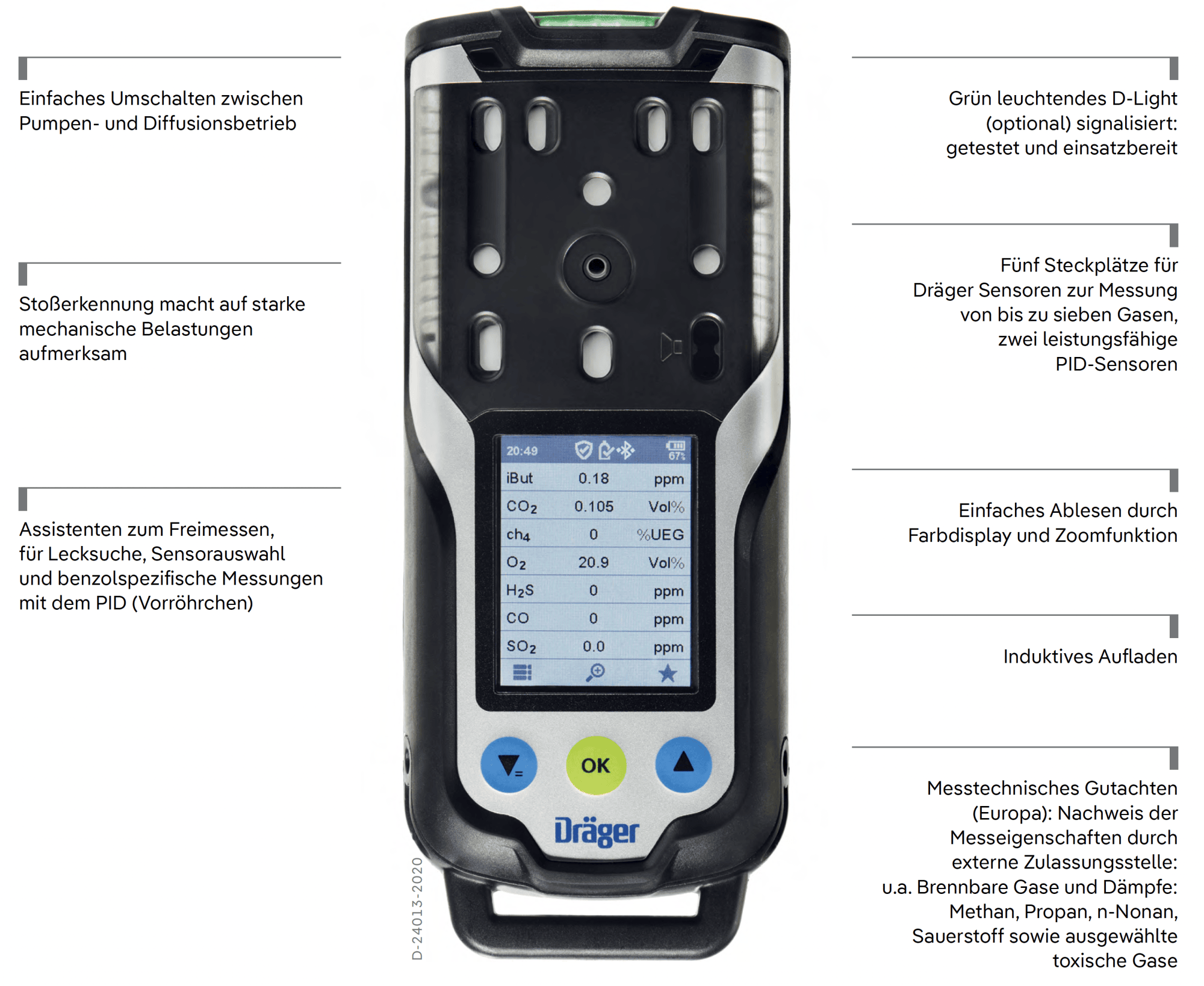 Dräger® X-am® 8000 Mehrgasmessgerät Abwasser- & Tiefbauanwendungen Set Standard 8329061, Sensoren: IR EX/CO2, O2, H2S LC/CO LC, 1 bis 7 Gase Messgerät, IP 68 Staub- & Wasserdicht, Für die persönliche Gasüberwachung, Freimessung & Bereichsüberwachung