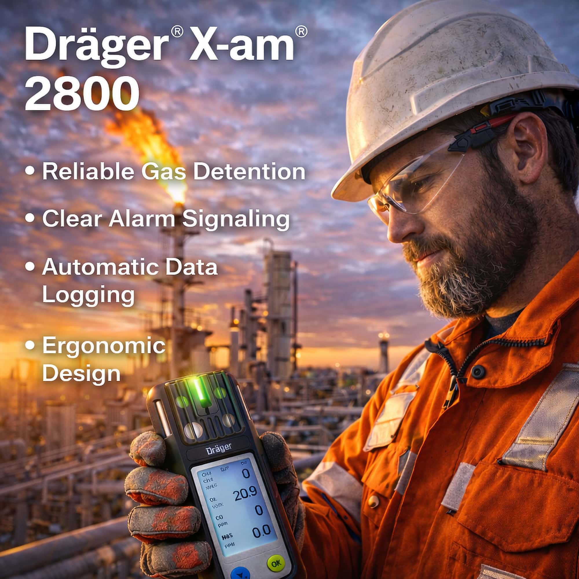 Dräger® X-am® 2800 Mehrgasmessgerät 3703920, Basisversion, Ohne Sensoren, 1 bis 4 Gase Messgerät, IP 68 Staub & Wasserdicht, Für die persönliche Gasüberwachung im täglichen Einsatz