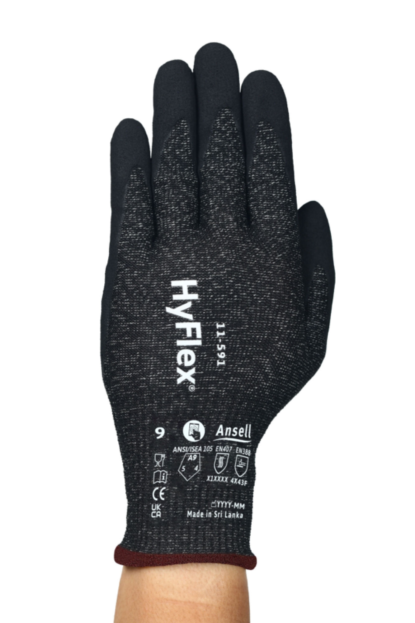Ansell Hyflex™ 11-591 Schnittschutzhandschuh 11591060, Für extreme Schnittgefahren, Größe 6, Schwarz, 215-280 mm lang, Mit FORTIX™ Technologie und 20% leichter