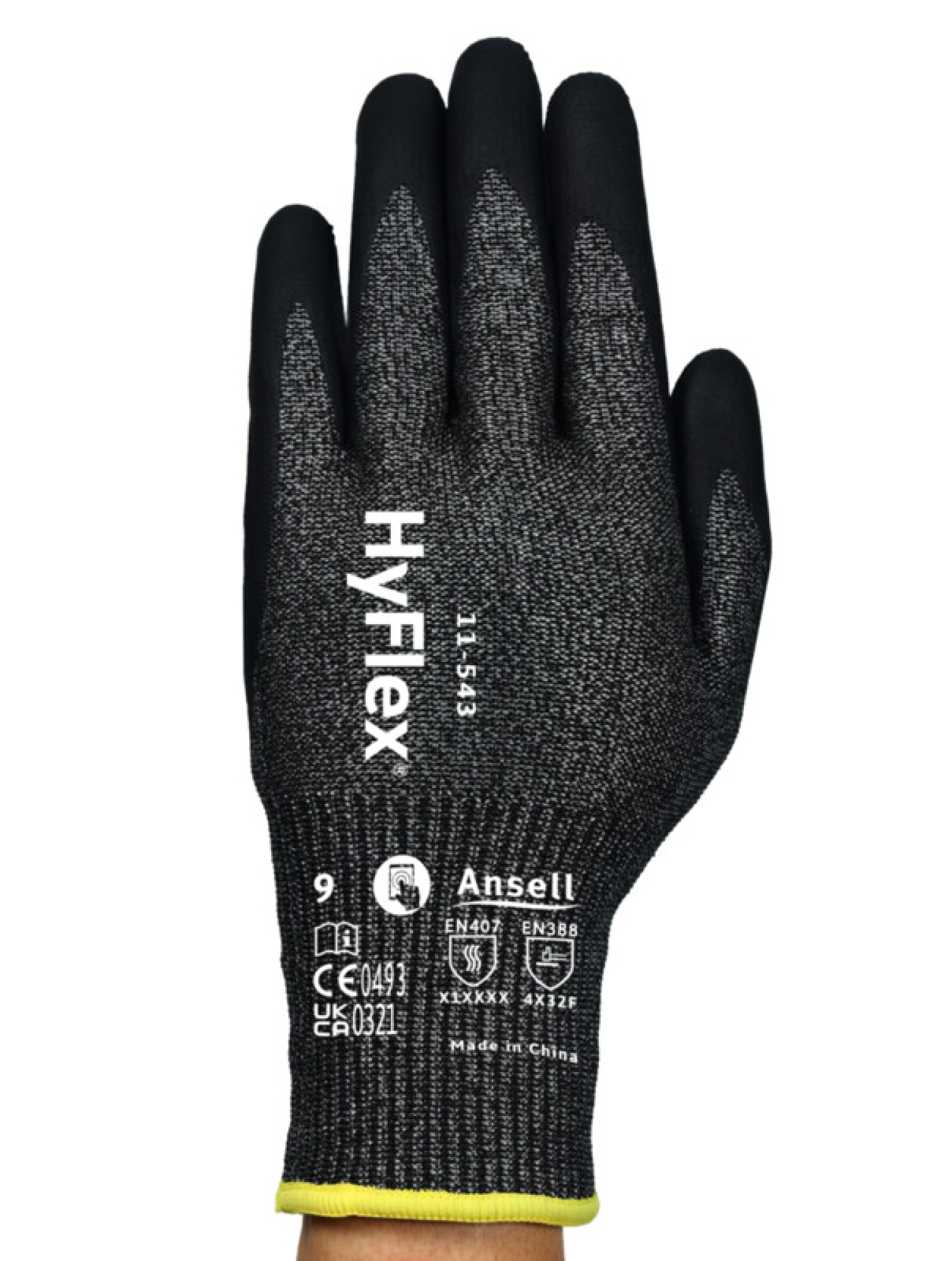 Ansell Hyflex™ 11-543 Schnittschutzhandschuh 11543060, Für Metallbearbeitung und Montage, Größe 6, Schwarz, 213-267 mm lang, Mit INTERCEPT™ & FORTIX™ Technologie