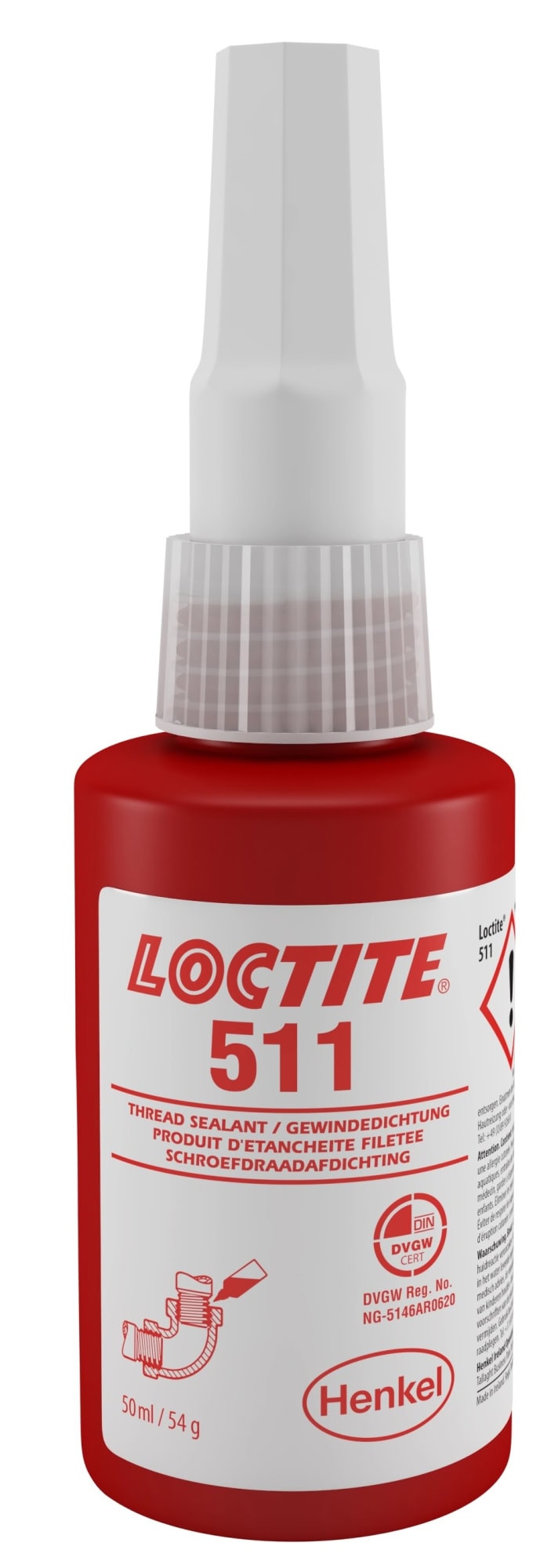 Henkel™ Loctite® 511 Gewindedichtung, 50 ml Akkordeonflasche, Weiß, 234257, Zum Sichern und Dichten aller Metallverschraubungen bis M80/R3"