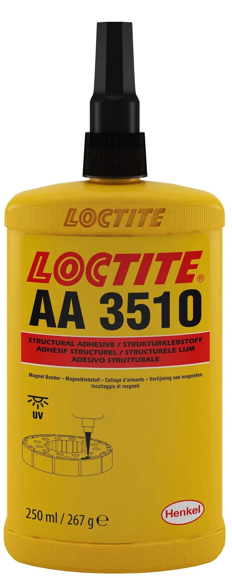 Henkel™ Loctite® AA 3510 Acrylat UV Klebstoff, 250 ml, Bernsteinfarben, 2258410, Für das Kleben von Magneten