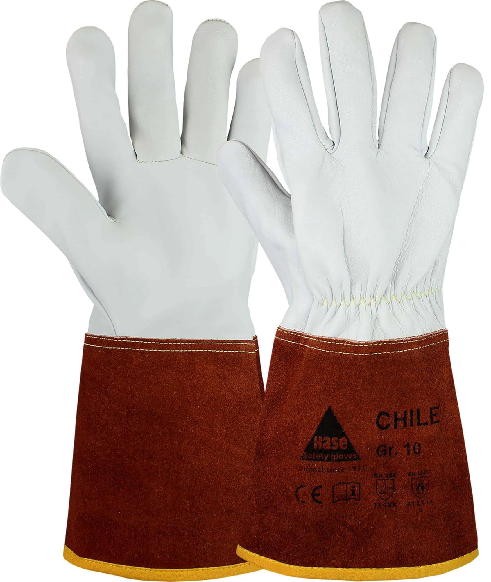 Hase Safety Gloves® CHILE 403840-10, Größe 10, Typ B, Kat. II, Natur/Dunkelbraun, Schweißerhandschuh für leichte Schweißarbeiten