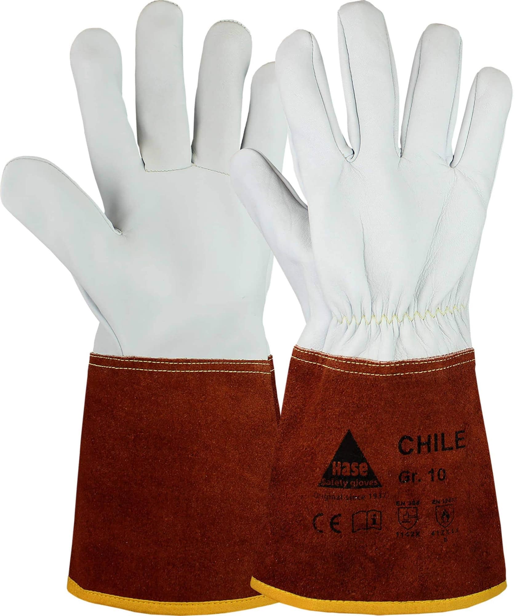 Hase Safety Gloves® CHILE 403840-11, Größe 11, Typ B, Kat. II, Natur/Dunkelbraun, Schweißerhandschuh für leichte Schweißarbeiten