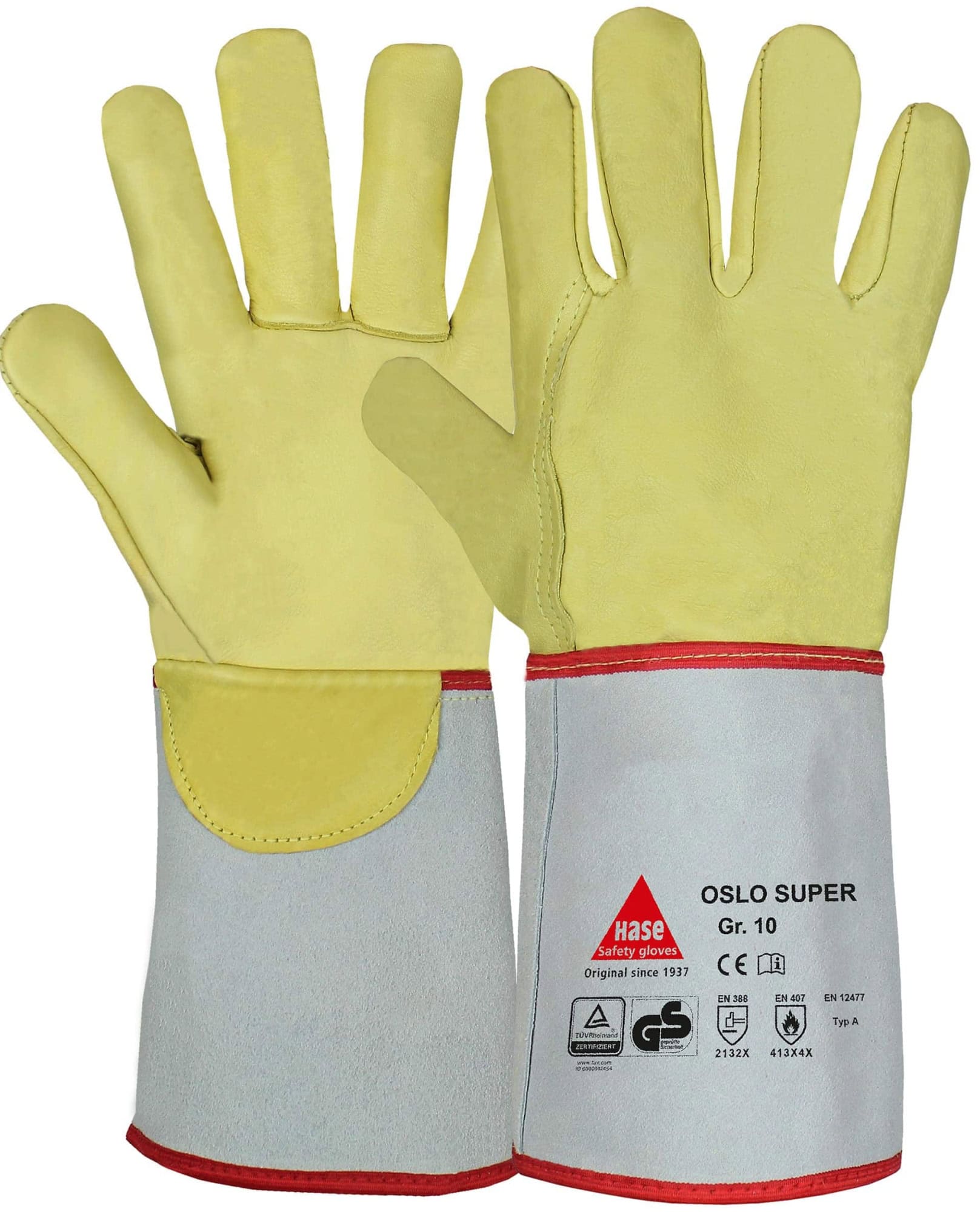 Hase Safety Gloves® OSLO SUPER 105100-7, Größe 7, Typ A, Kat. II, Natur/Gelb, Schweißerhandschuh für schwere Schweißarbeiten