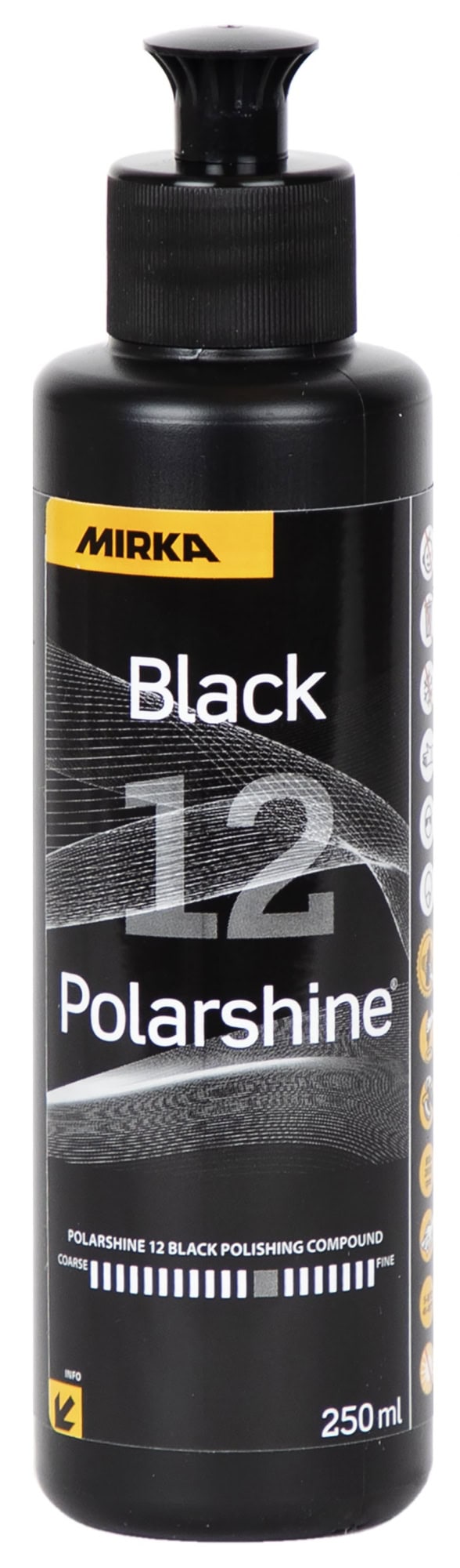 Mirka® Polarshine 12 Black 7991202511B, 250 ml, Mittelgrobe Politur für Kratzer speziell auf dunklen Oberflächen