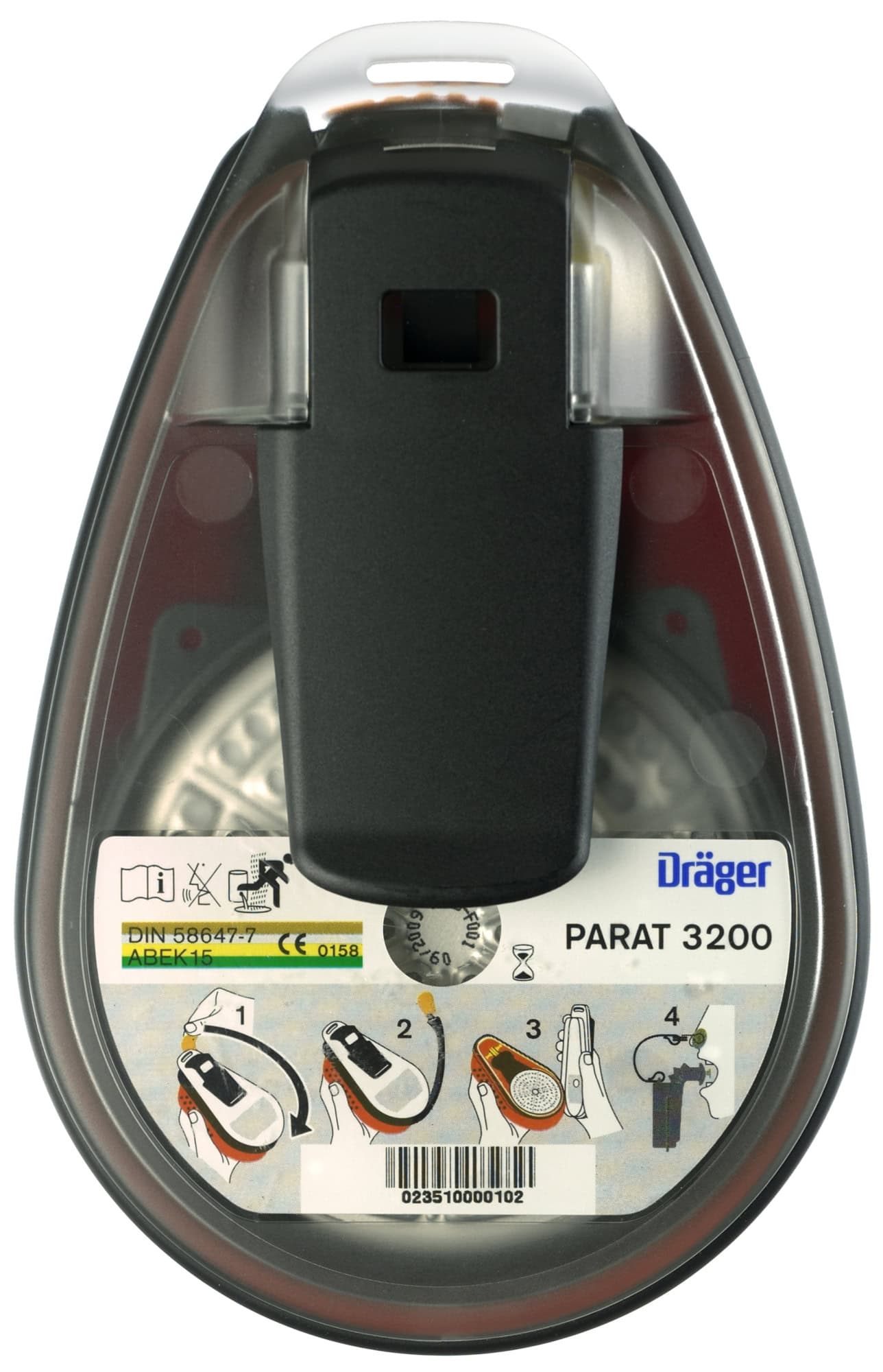 Dräger® PARAT® 3200 Flucht Filtergerät 3704478, ABEK15 Filter für mind. 15 Min. Schutz, Filter uneingeschweißt, Universalgröße, Flucht Filtergerät zum Schutz gegen organische, anorganische, saure Gase & Dämpfe, Ammoniak & org. Ammoniakderivate