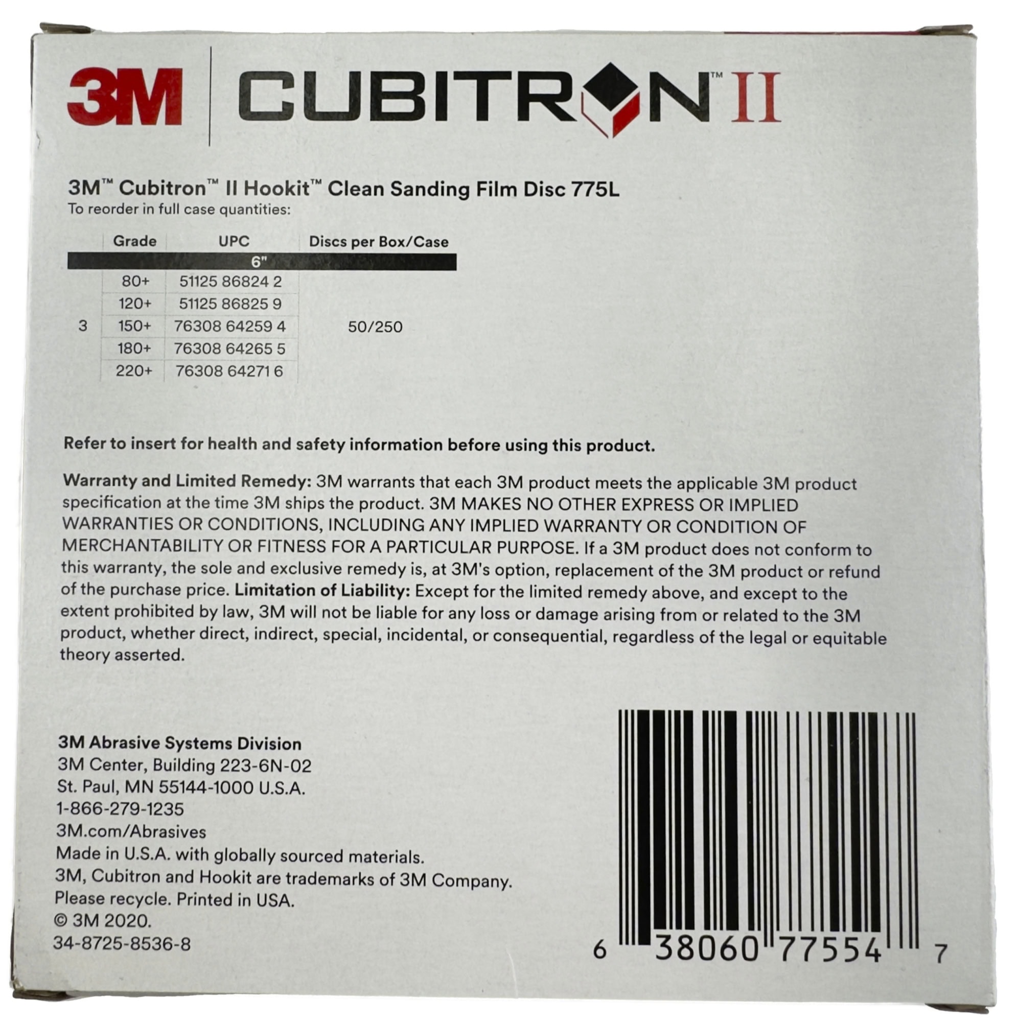3M™ Cubitron™ II Hookit™ Schleifscheibe 775L Multipack 77554, Ø 150 mm, 3x 80+, 3x 120+, 3x 150+, 3x 180+, 3x 220+, Multilochung, Kletthaftend, Filmscheibe mit Präzisions-Keramikkorn