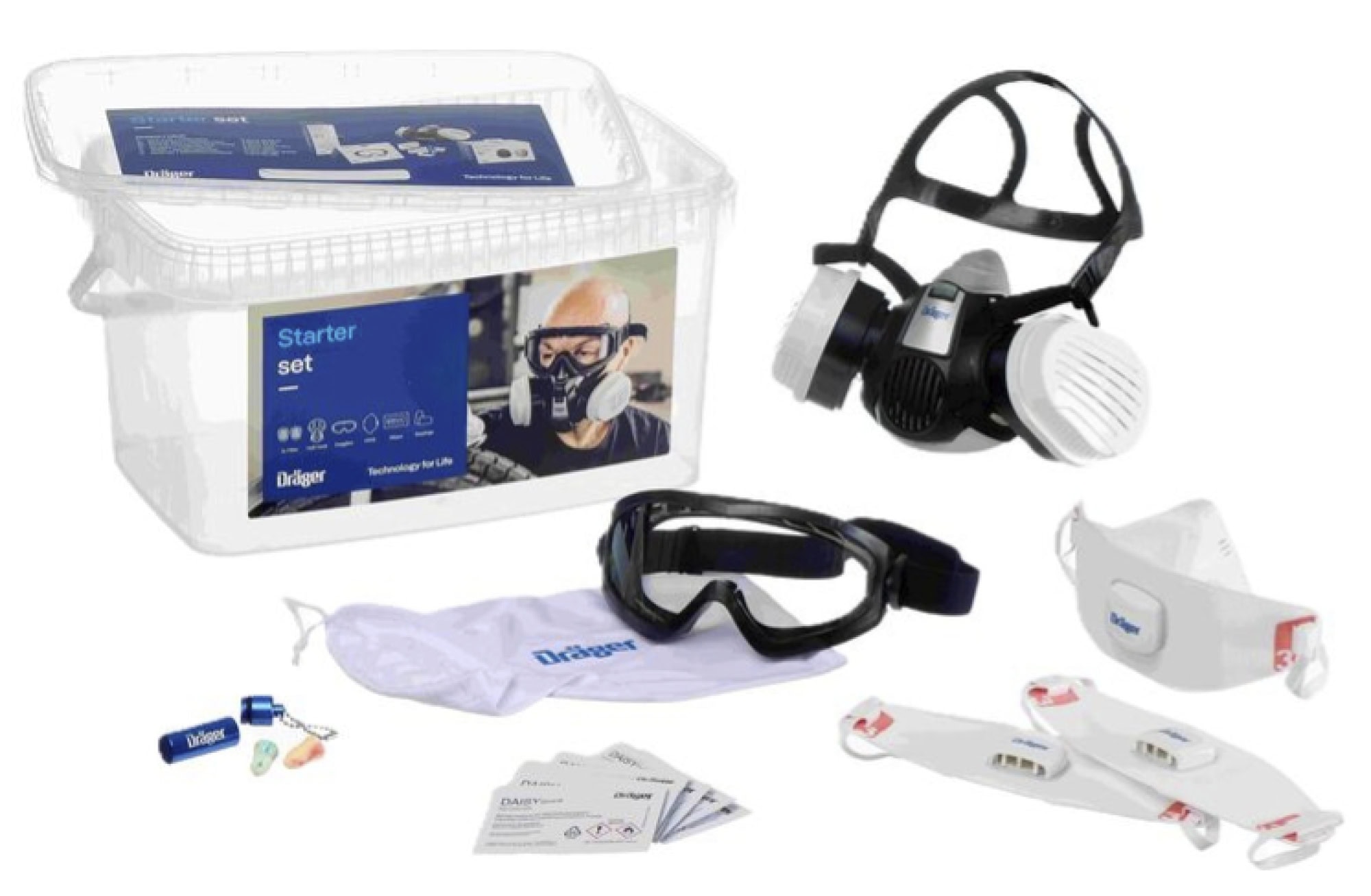 Dräger® X-plore® 3300 Gasmaske / Halbmaske Atemschutz Starter Set 3737916, Größe M, P3 R D Partikelfilter, Soft TPE, Dräger® Bajonett-Klick Filteranschluss