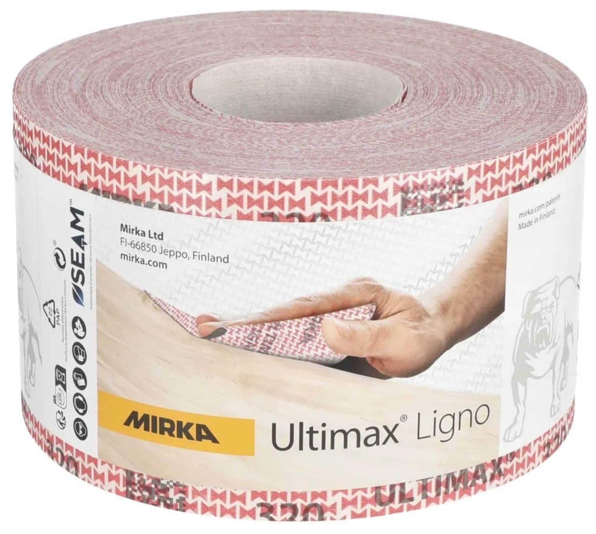 Mirka® Ultimax® Ligno Schleifrolle UL67200112, 115 mm x 50 m, P120, Ungelocht, Kletthaftend, Latex Papierschleifrollen mit Keramik- & Aluminiumkorn, Ideal für Holzschleifarbeiten