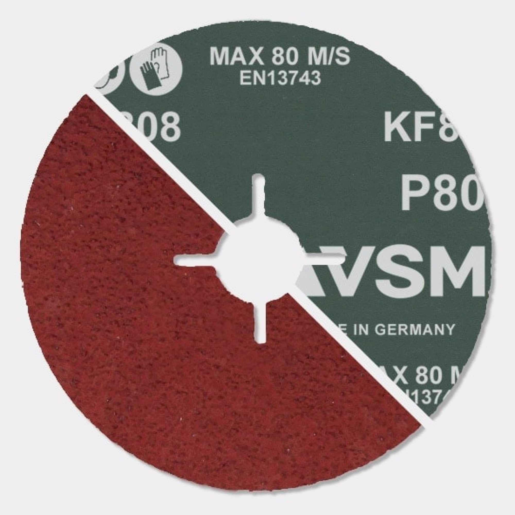 VSM ALUMINIUMOXID KF808 799690, Ø 180 mm x ø 22,23 mm, P220, 4-fach Schlitz Ausführung (S1E), 8.500 U./Min., Universelle Fiberscheibe aus Aluminiumoxid-Korn, Für die Bearbeitung von Edelstahl