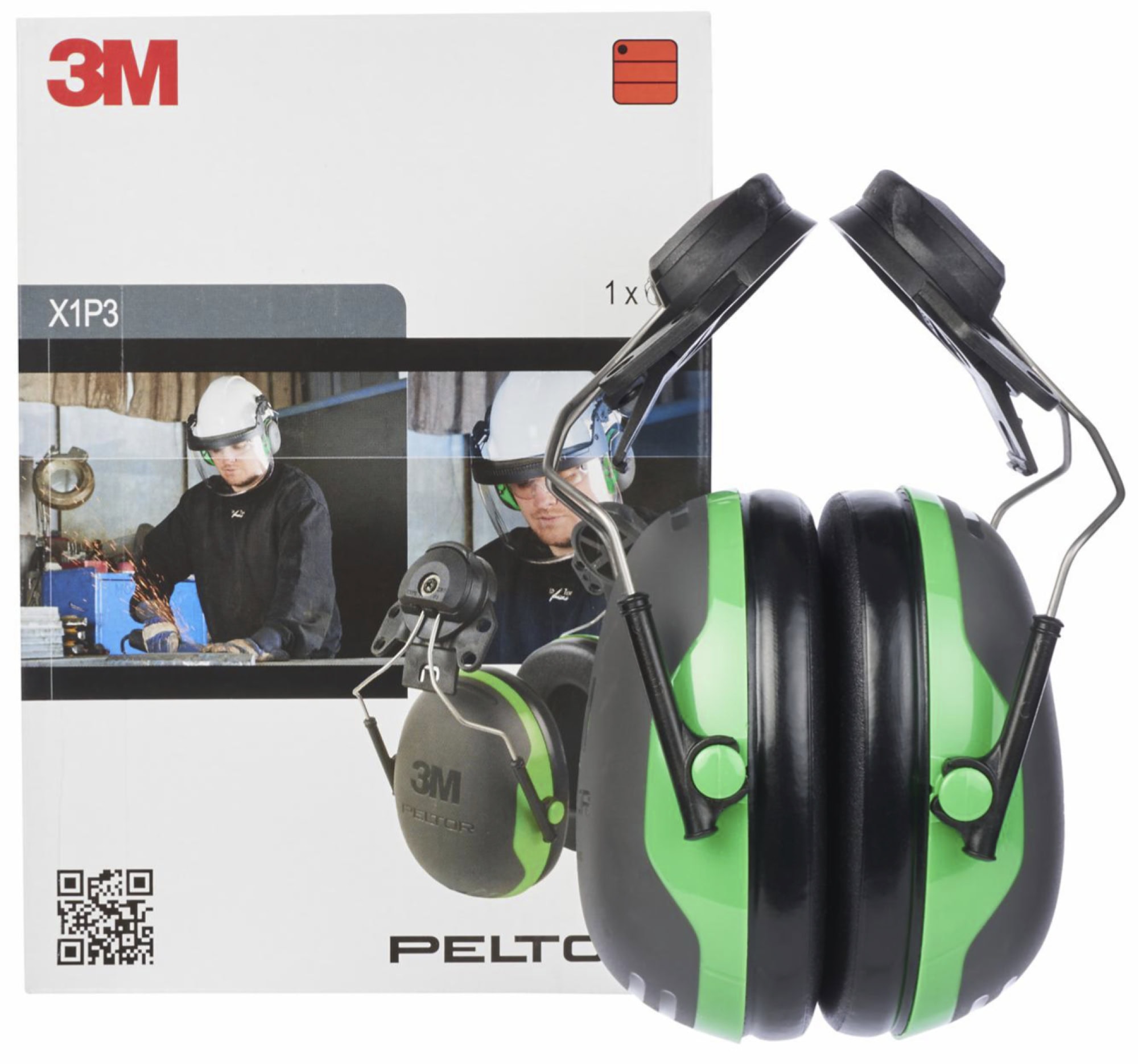 3M™ PELTOR™ X1P3E, SNR = 26 dB, Schwarz/Grün, Helmkapselgehörschutz für laute Arbeitsumgebungen