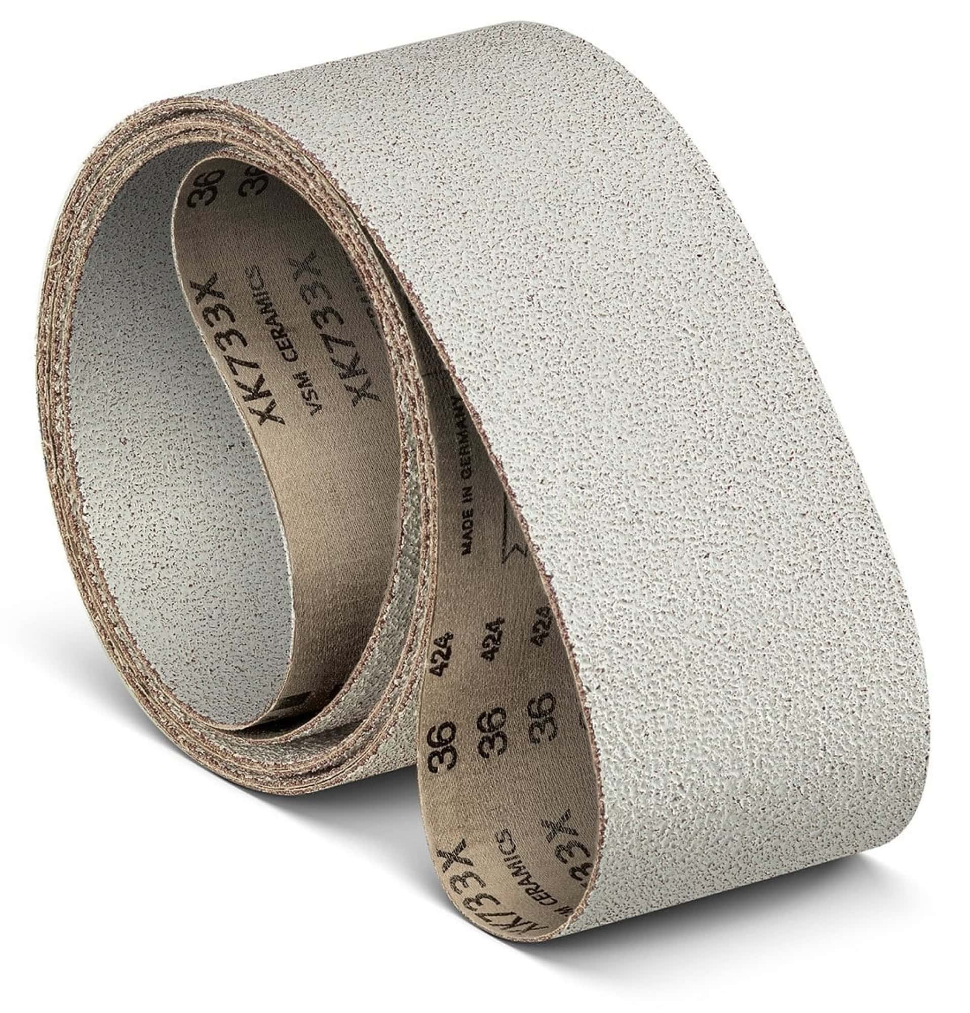 VSM XK733X STEARATE PLUS 754263, 100 mm x 3500 mm, K, P24, X-Polyester, Ausführung (E07), Weiss, Schmalband mit Präzisions-Keramikkorn, Für NE-Metalle und Aluminium