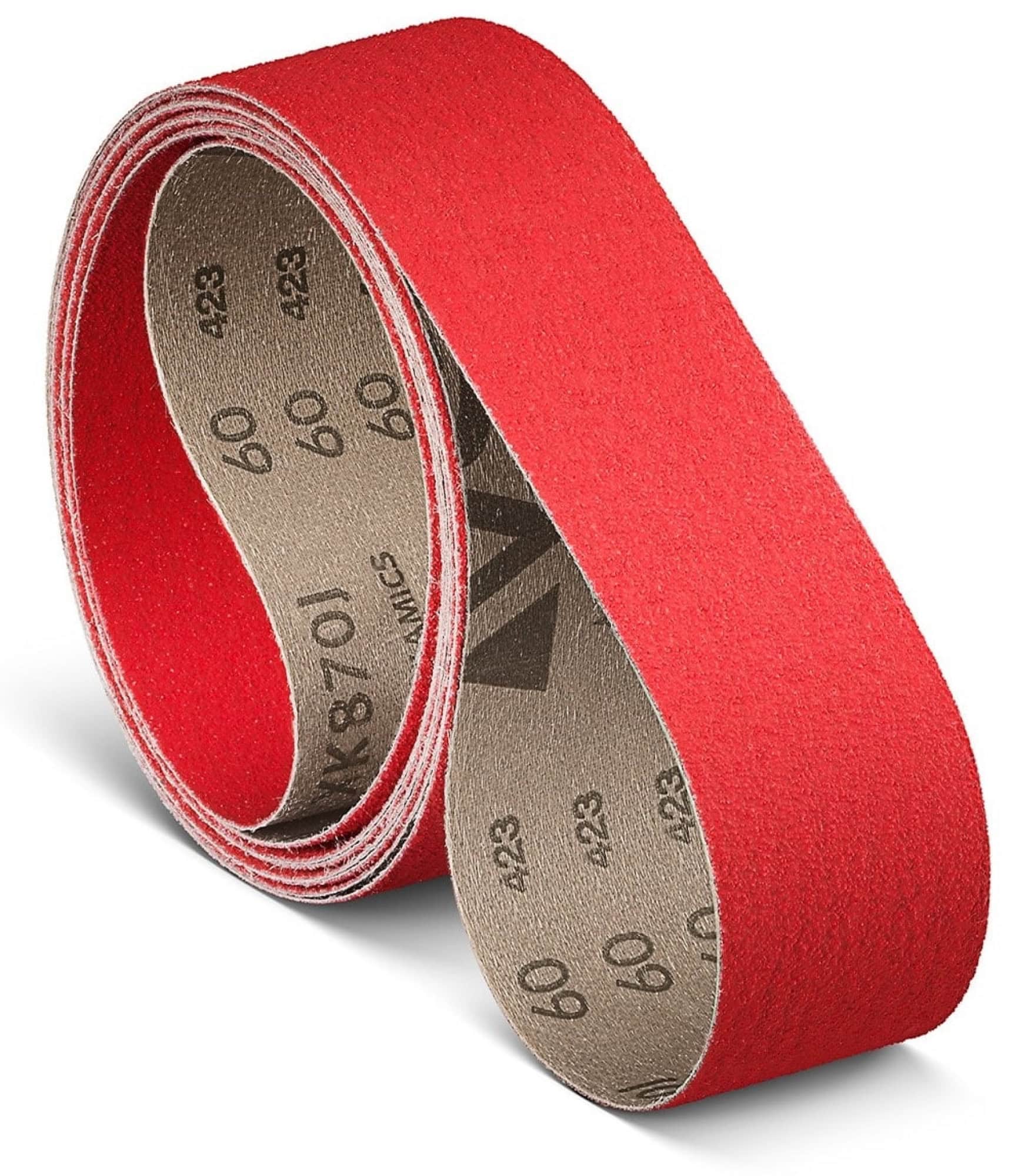 VSM CERAMICS XK870J 733175, 300 mm x 3500 mm, K, P100, J-Polyester, Ausführung (E07), Rot, Schmalband mit Keramikkorn, Für NE-Metalle und Edelstahl