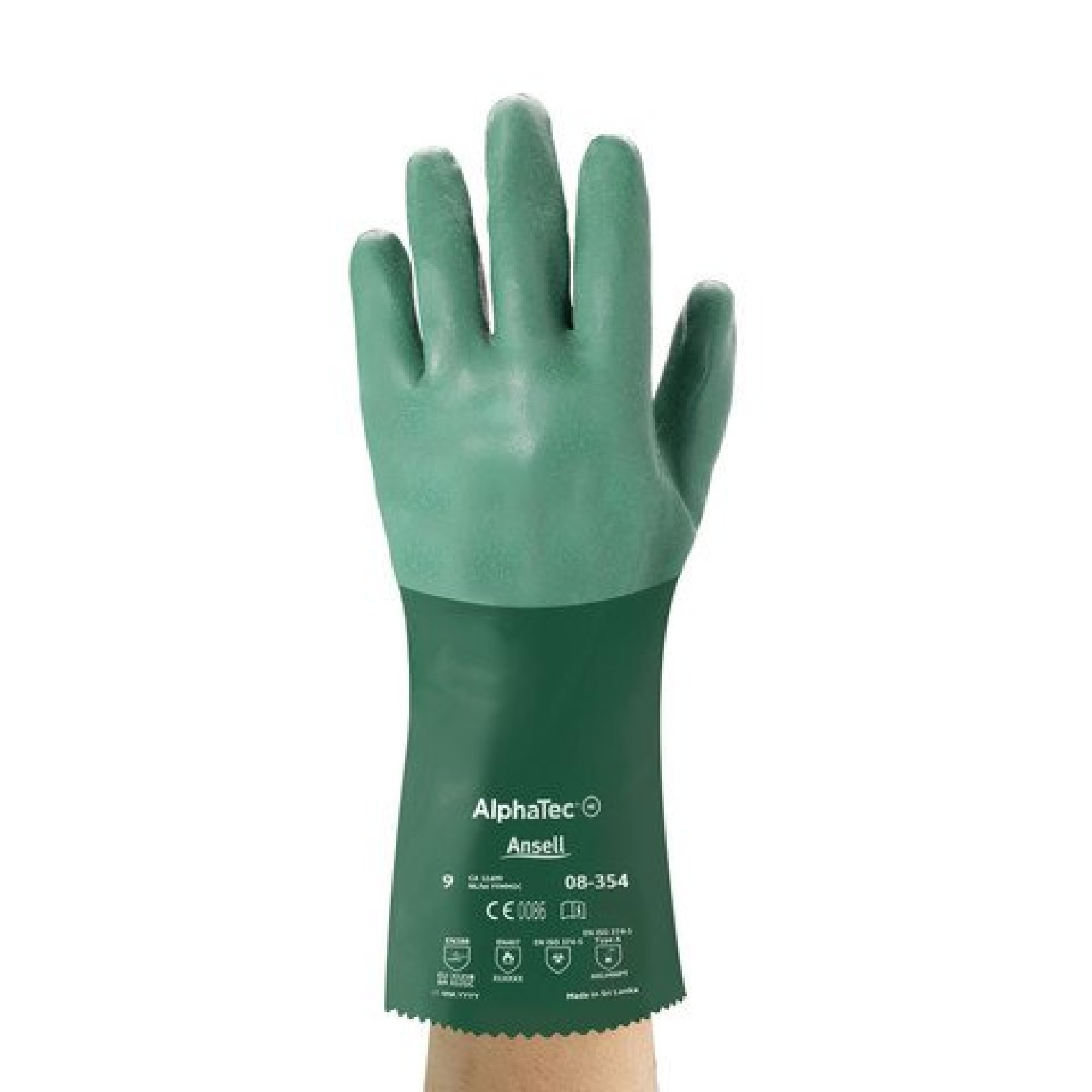 Preview: Ansell AlphaTec™ 08-354 Chemikalienschutzhandschuh 8354090, Größe 9, Grün, 355 mm lang, Für hohe Flexibilität und gute Griffigkeit