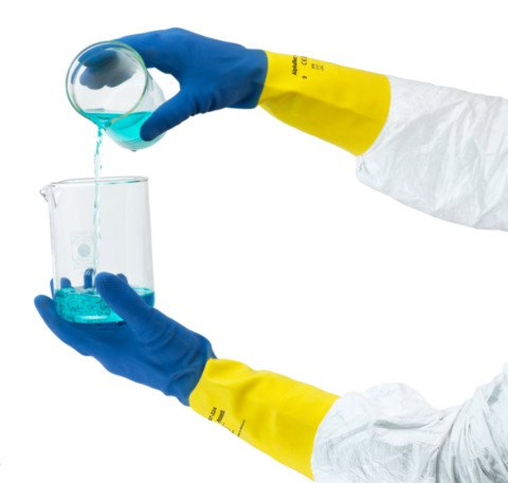 Ansell AlphaTec™ 87-224 Chemikalienschutzhandschuh 87224080, Für Labor, Industrie und Instandhaltung, Größe 8, Blau/Gelb, 325 mm lang, Verbesserte chemische Beständigkeit