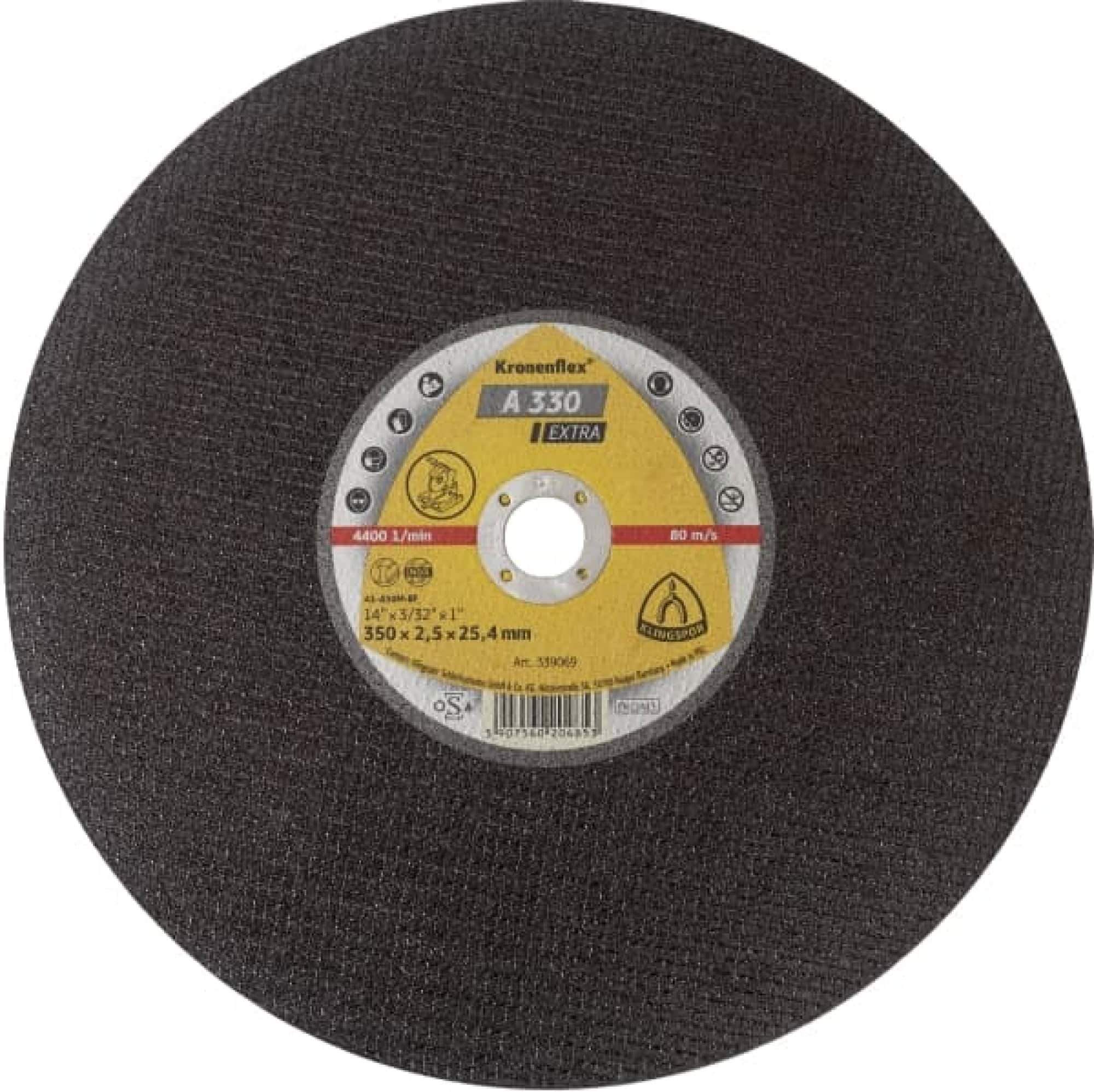 KLINGSPOR Kronenflex® A 630 N Supra Grosstrennscheibe 353324, Ø 356 mm x 2,5 mm x 25 mm, A, 4.400 U./Min., Typ 41 Gerade, Aluminiumkorn, Für Stahl und Edelstahl