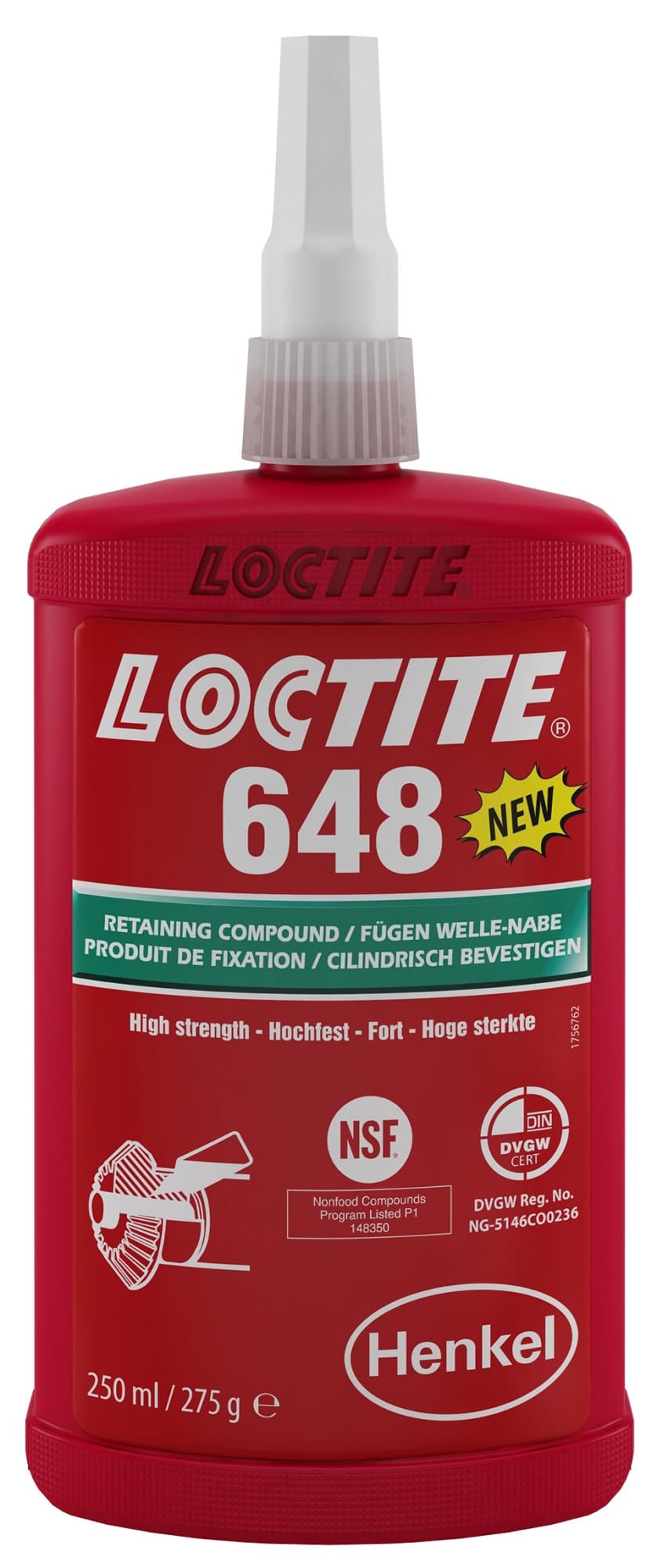 Henkel™ Loctite® 648 Fügeklebstoff, 250 ml, Grün, Hochfest, 1804971, Hohe Festigkeit auf allen Metallen, selbst auf passiven Werkstoffen