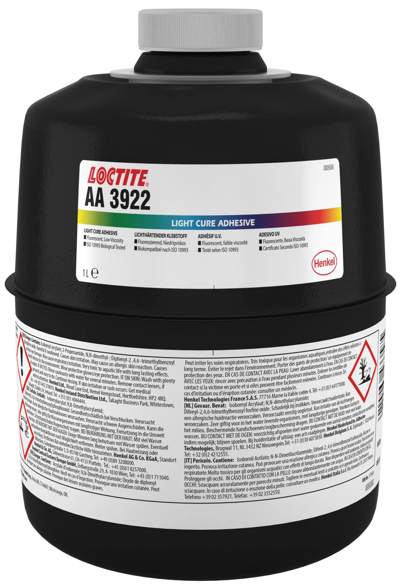 Henkel™ Loctite® AA 3922 UV Klebstoff, 1 L, Transparent, 1170626, Für Kunststoffe, Metalle und Glas, Mit Medizinfreigabe