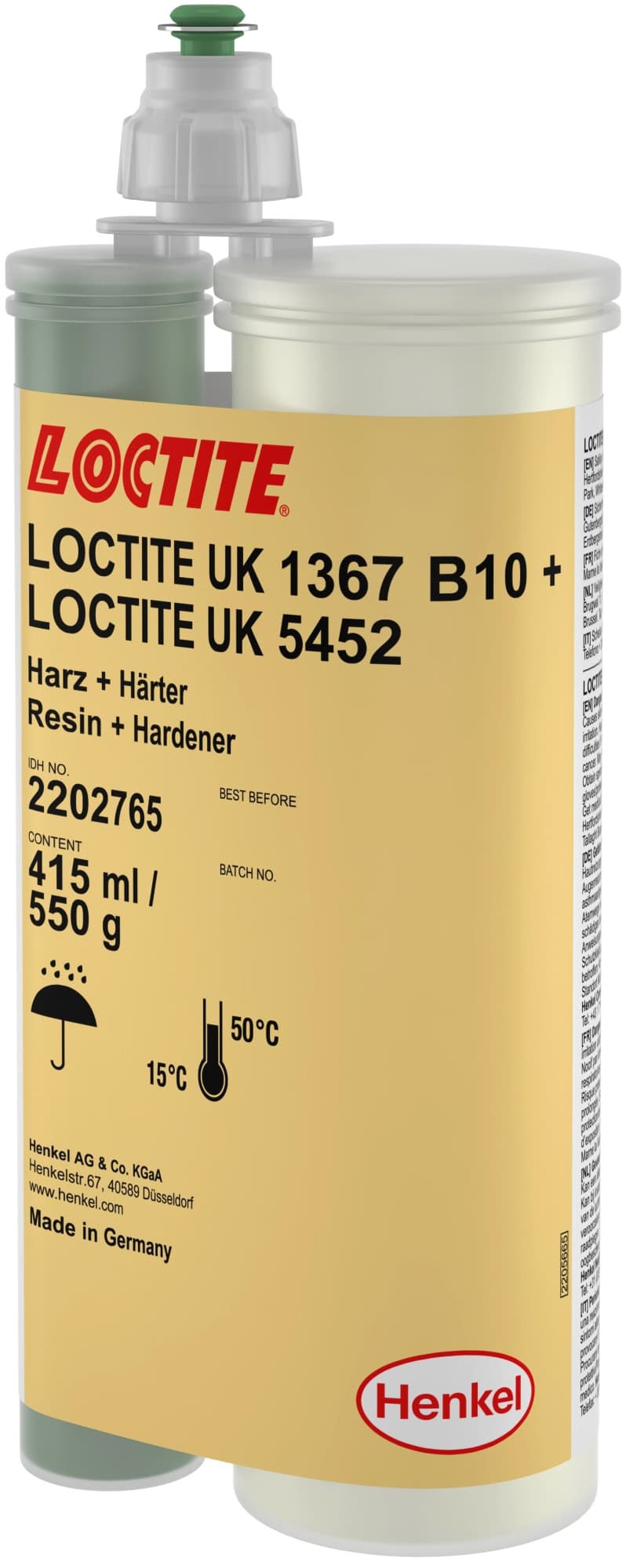 Henkel™ Loctite® UK 1367 B10 / UK 5452 Strukturklebstoff, 415 ml , Grün, 4:1, 2K, 2202765, Für allgemeine Montageanwendungen