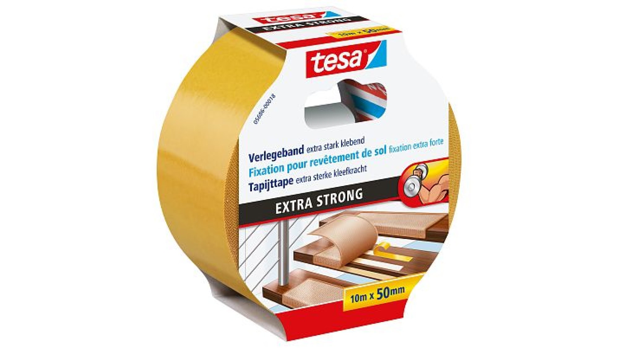 tesa® 5686, 50 mm x 10 m, 0,14 mm, Extra stark klebend, Teppich
