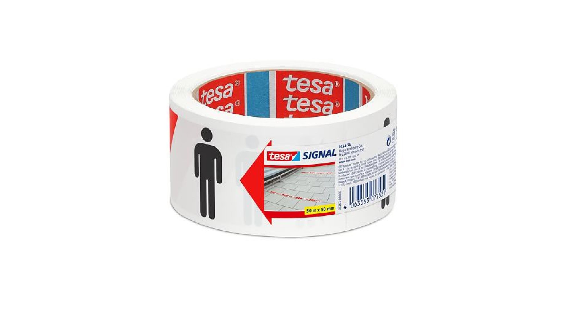 tesa® 58263, 50 mm x 50 m, Weiß-Rot, Signal Abstandsband 1,5 m