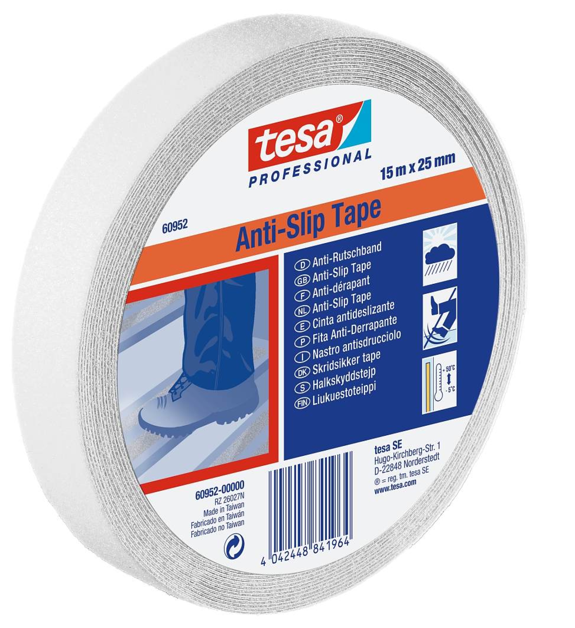 tesa® Professional 60952, 25 mm x 15 m, 0,9 mm, Transparent, Universal  Anti-Rutsch Klebeband, DIN 51130