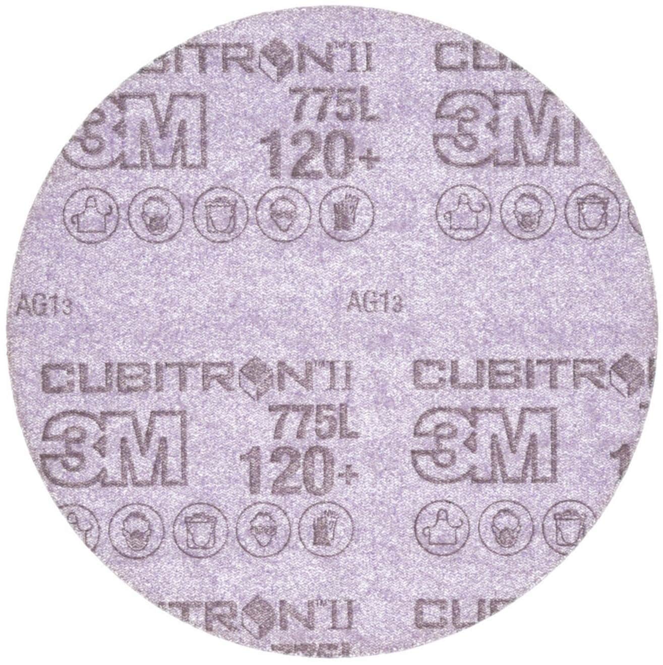 3M Cubitron II Hookit 775L 240799, Ø 75 mm, 120+, Ungelocht, Kletthaftend, Filmscheibe mit Präzisions-Keramikkorn