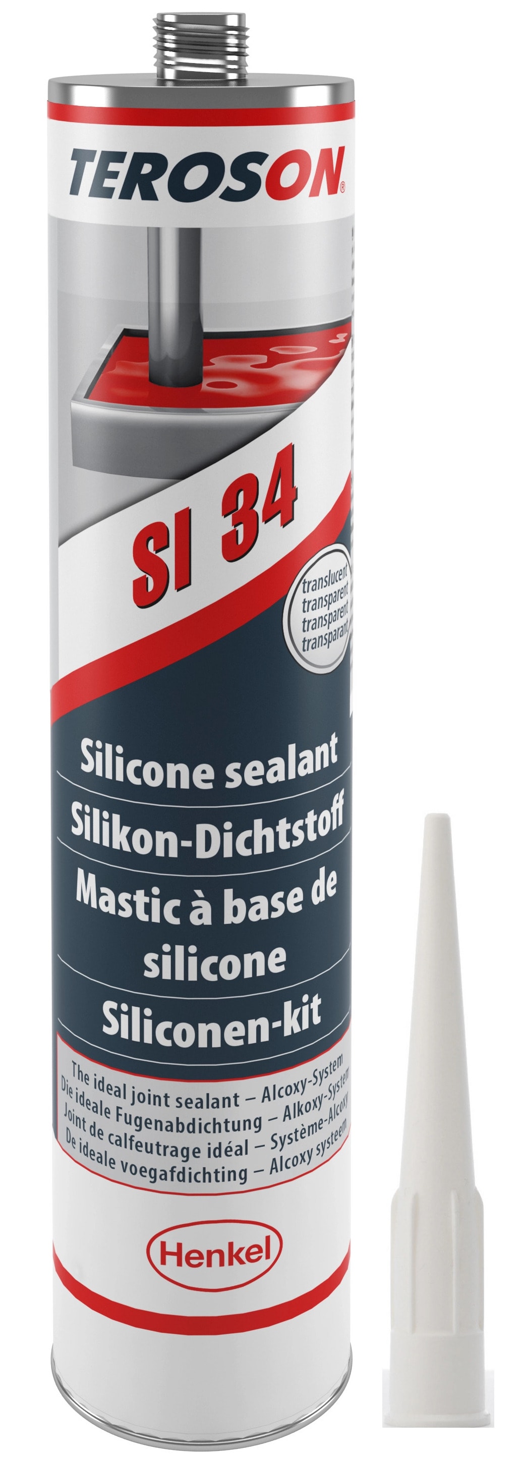 Henkel Teroson SI 34 Alkoxy Silikon Dichtstoff, 300 ml, Transparent, Fließend, 1K, 2267615, Für universelle Anwendung