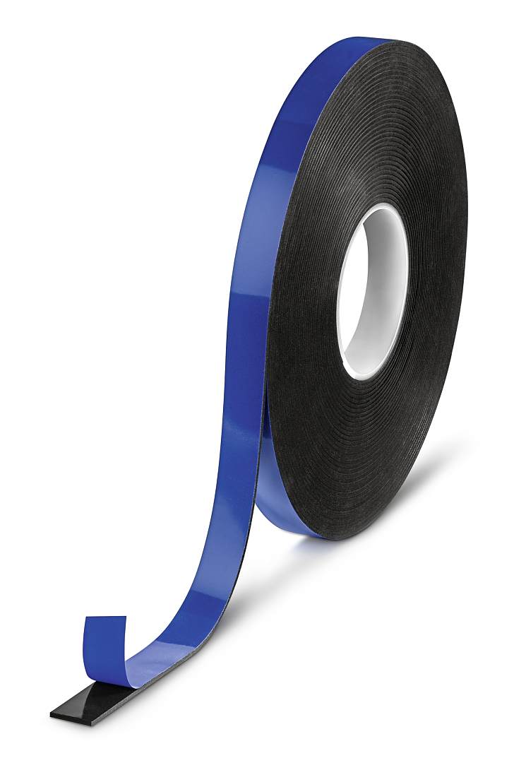 tesa ACXplus 7063, 25 mm x 25 m, 0,8 mm, Schwarz, Blaue Abdeckung, PV 24, Doppelseitiges Acrylatschaum-Klebeband