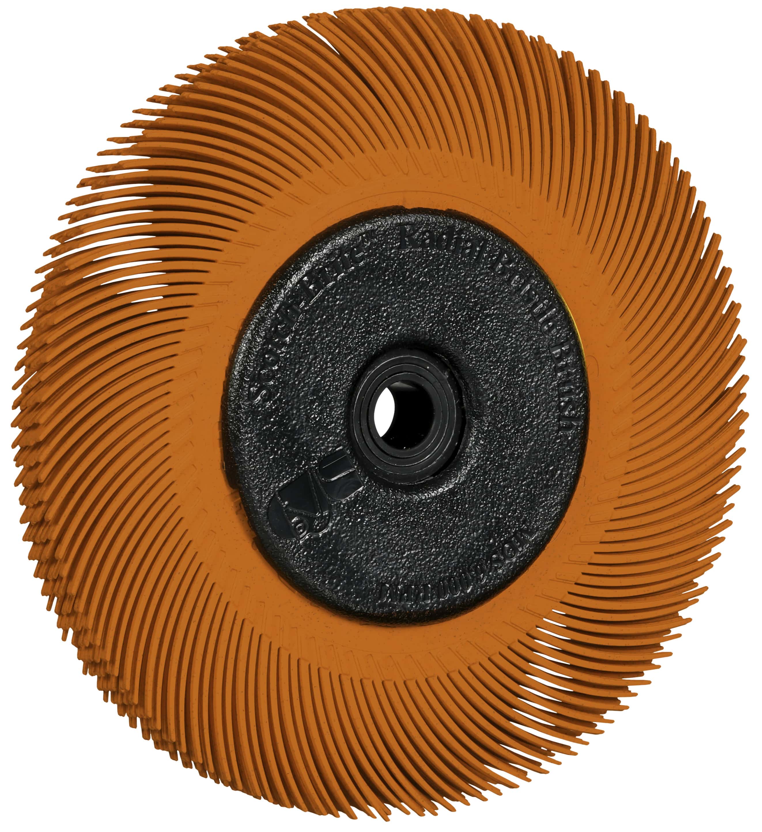 3M Scotch-Brite Präzisions Radialborstenbürste PN-RB 7100374909, Ø 194 mm x 32 mm, Breite: 25 mm, 80+, Typ C (Gebogene Borsten), Mit Flansch, Orange, 