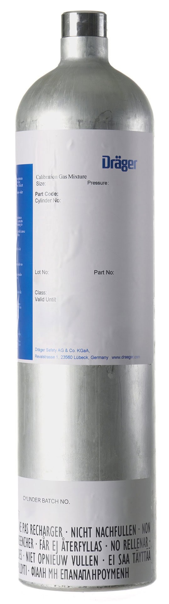 Dräger Prüfgas 6814028, 2,5 Vol.-% CH4 (Ex), H2S, CO, O2 / N2, 112 Liter, 69 bar, Mischgas Zylinder, Reaktives Gasgemisch, Testgaszylinder für Test