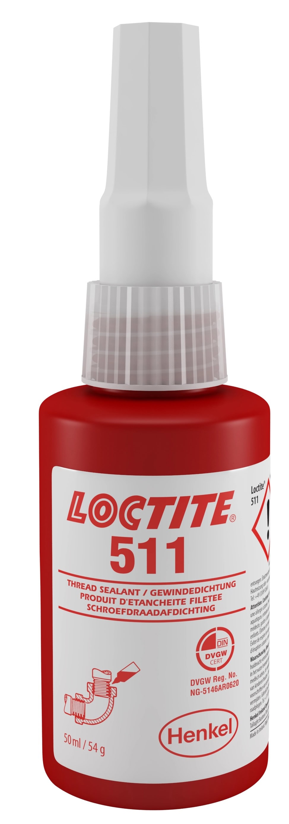 Henkel Loctite 511 Gewindedichtung, 50 ml Akkordeonflasche, Weiß, 234257, Zum Sichern und Dichten aller Metallverschraubungen bis M80/R3"