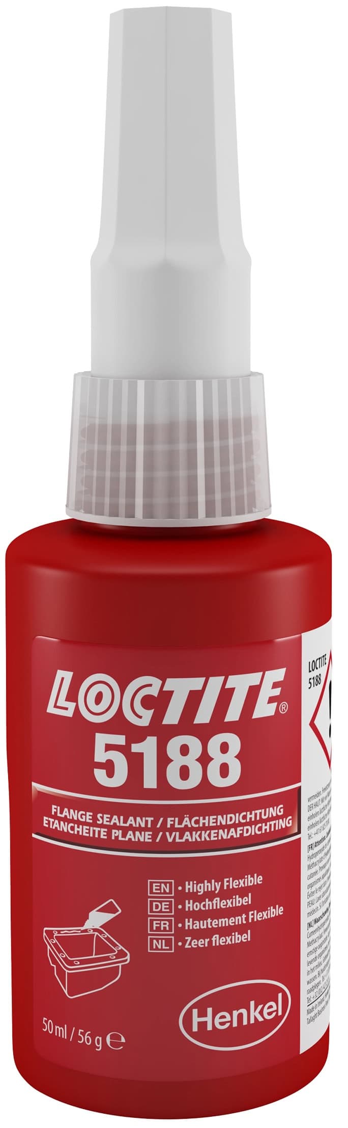 Henkel Loctite 5188 Acrylat Flächendichtung, 50 ml, Rot, 1254415, Hochflexible, chemikalien- und ölbeständige Dichtung