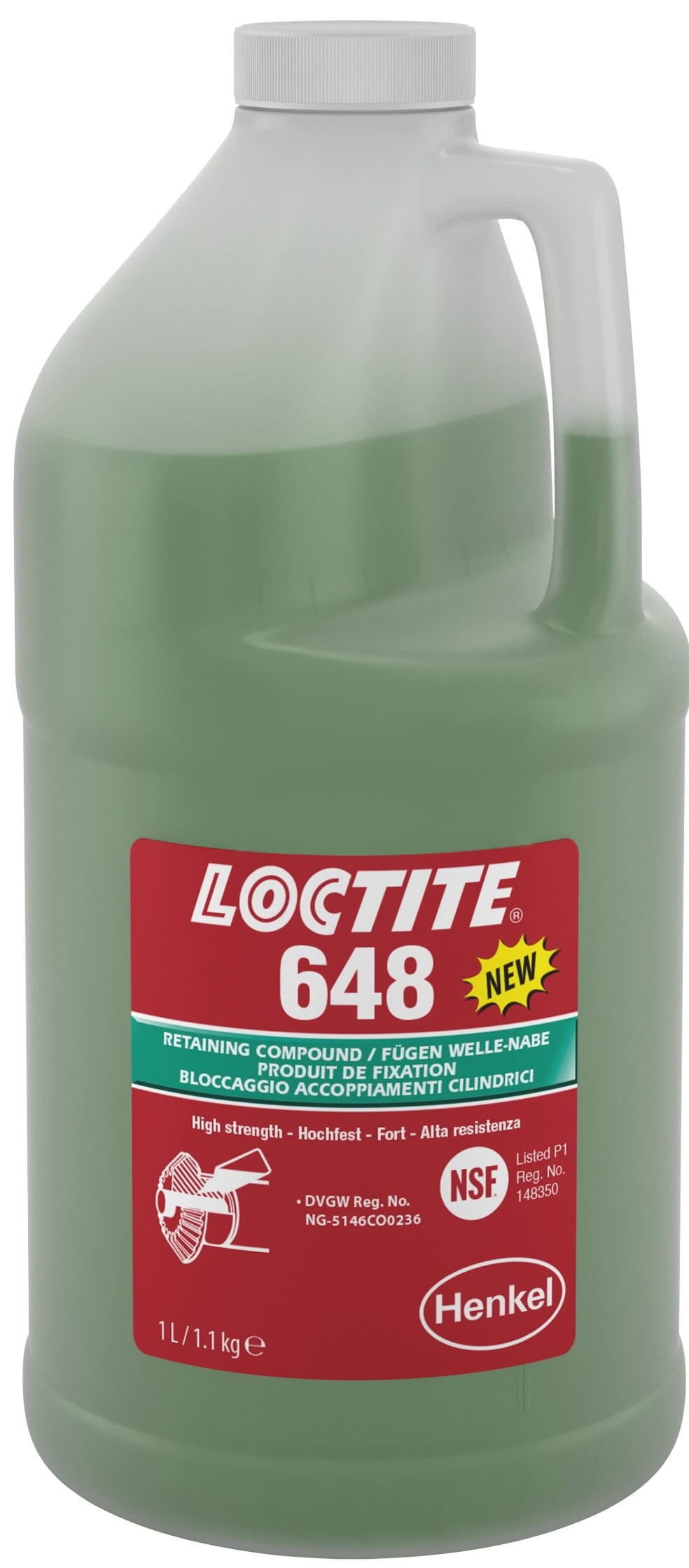 Henkel Loctite 648 Fügeklebstoff, 1 L, Grün, Hochfest,1804380, Hohe Festigkeit auf allen Metallen, selbst auf passiven Werkstoffen