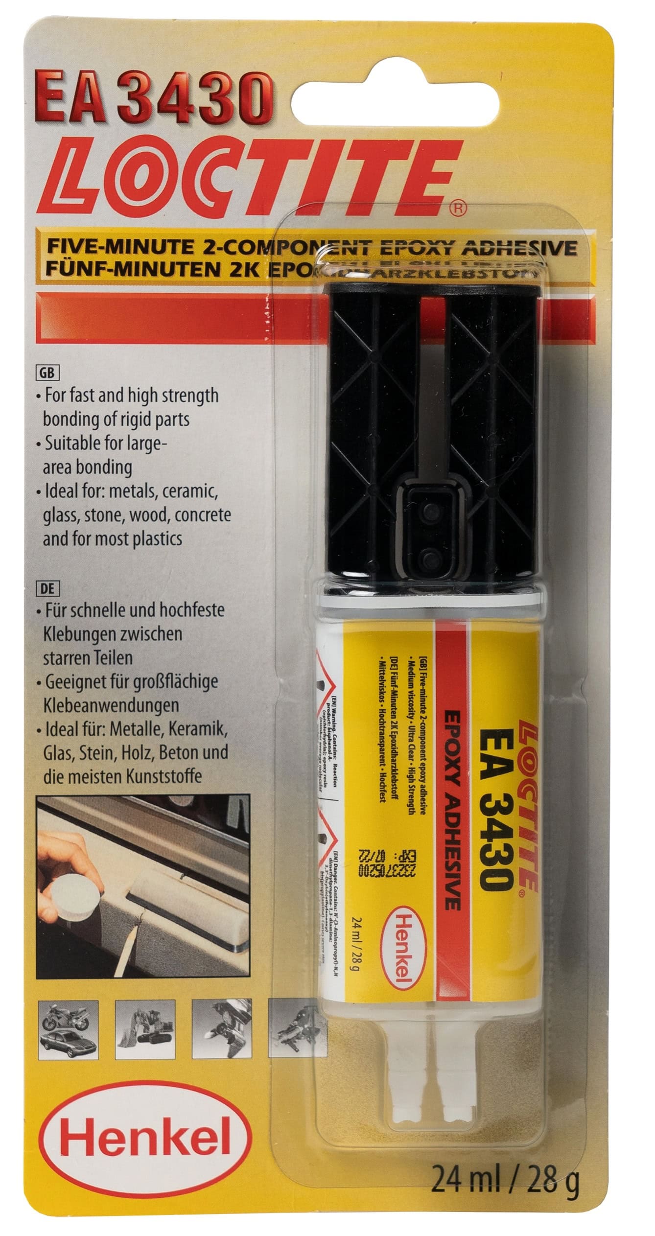 Henkel Loctite EA 3430 Epoxid Strukturklebstoff, 24 ml Blisterpackung, Transparent, 1:1, Mittel, 2K, 242865, Hochtransparent und Wasserbeständig