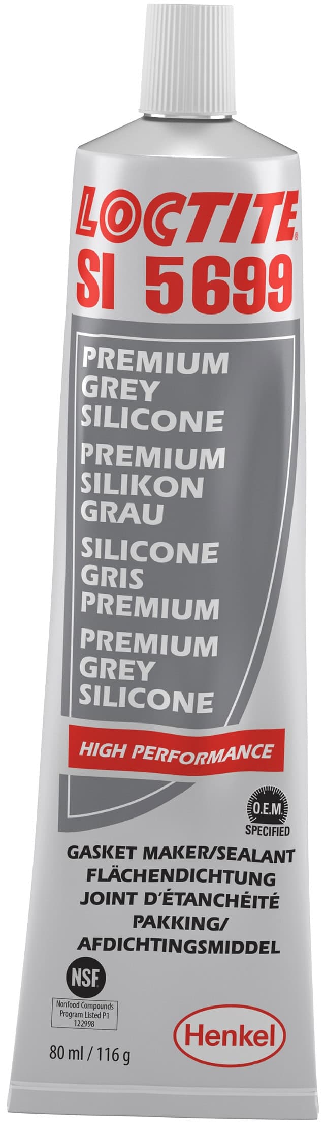 Henkel Loctite SI 5699 Silikondichtung, 80 ml, Grau, 2061022, Elastische Silikondichtung für Flanschabdichtungen